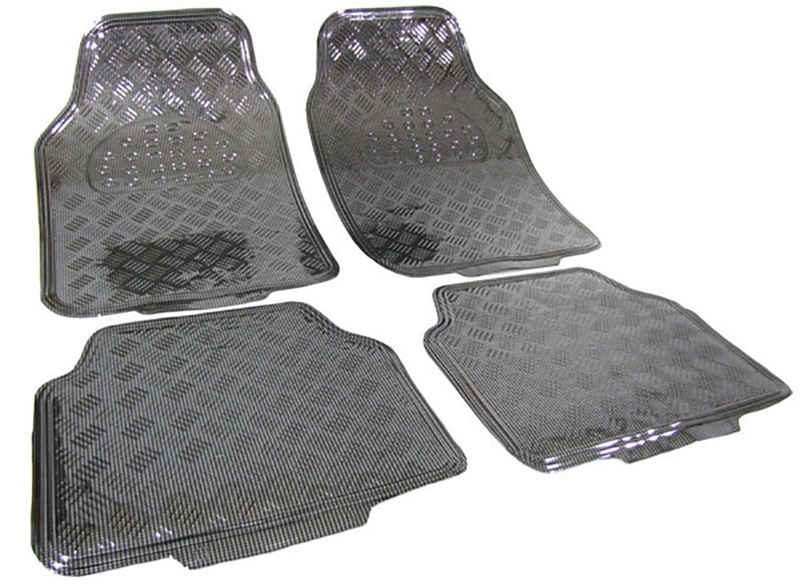 Fußmatte Auto Gummi Fußmatten universal Alu Riffelblech Optik chrom Carbon, Tenzo-R