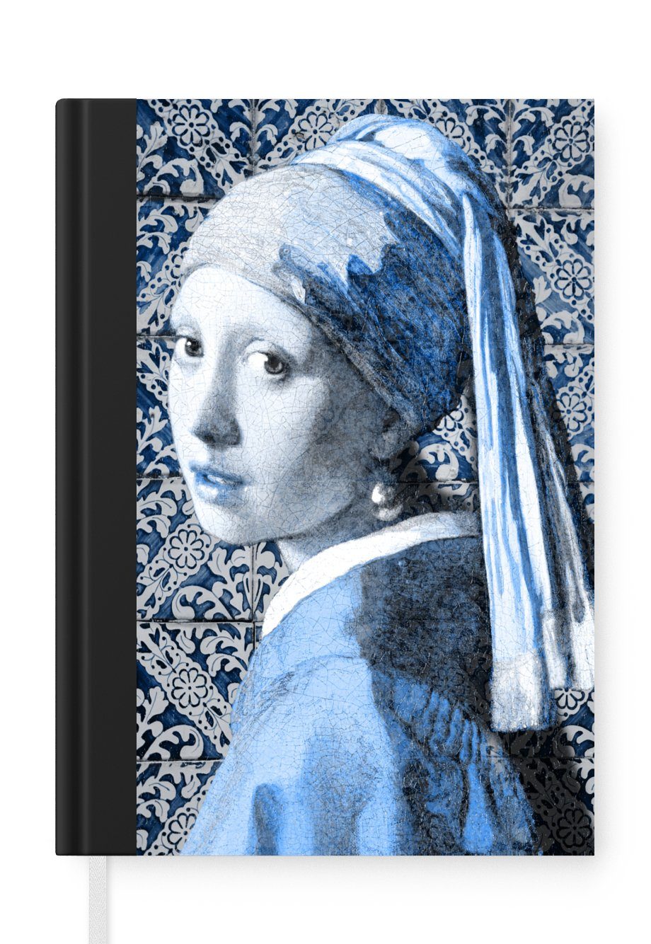 MuchoWow Notizbuch Mädchen mit Perlenohrring - Johannes Vermeer - Delfter Blau, Journal, Merkzettel, Tagebuch, Notizheft, A5, 98 Seiten, Haushaltsbuch