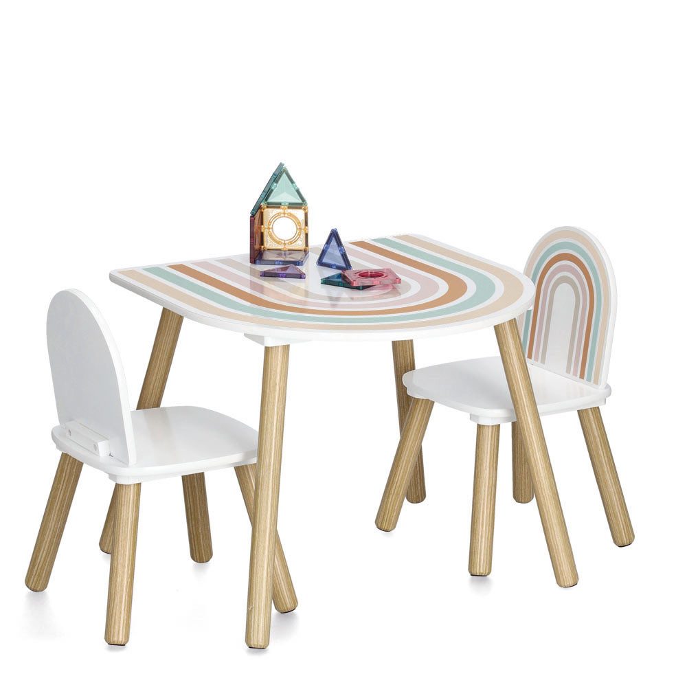 Basera® Kindersitzgruppe Kinder-Sitzgarnitur aus MDF und Kiefer, (1-tlg), 3-teilig, Regenbogen-Design
