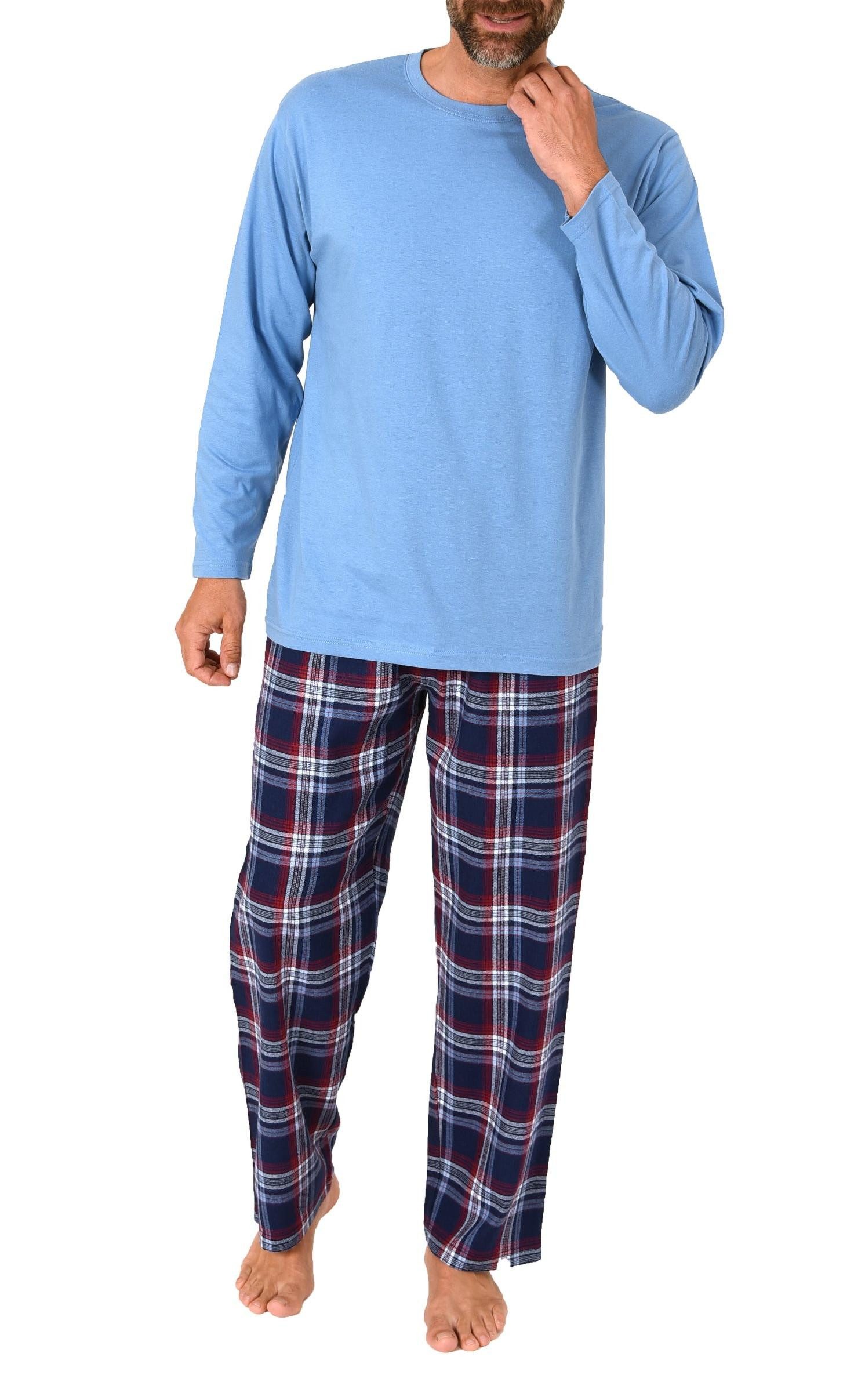 Normann Pyjama Herren Schlafanzug lang, Pyjama mit Flanell-Hose in Karo-Optik