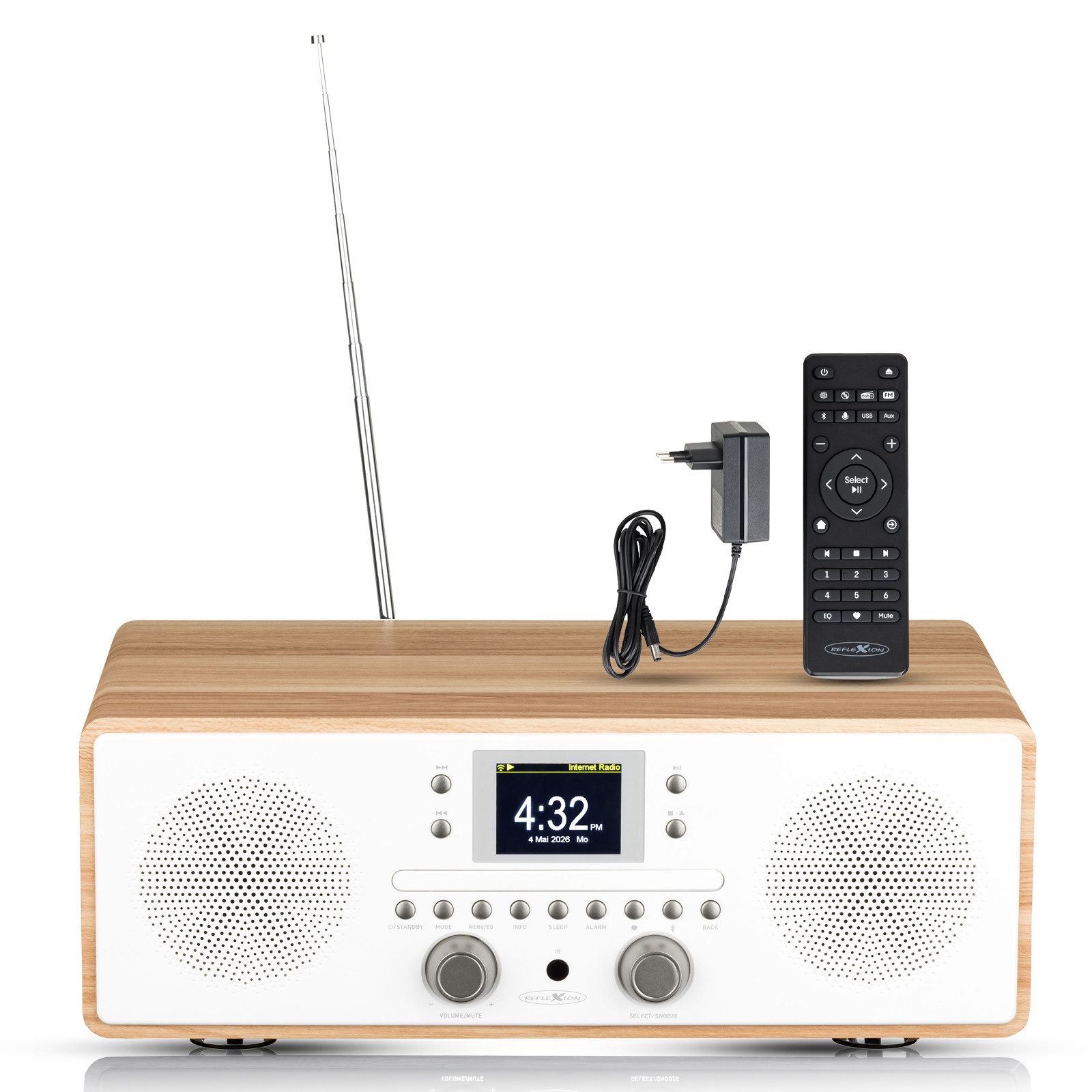 Reflexion HRA23INT Stereo DAB+ Radio mit CD-Player, Bluetooth, UKW, USB und AUX Internet-Radio (Digitalradio (DAB), Internetradio, 160 W, 2,4" TFT-Farbdisplay, Uhr-Anzeige mit Dual-Alarm und Sleep-Timer)