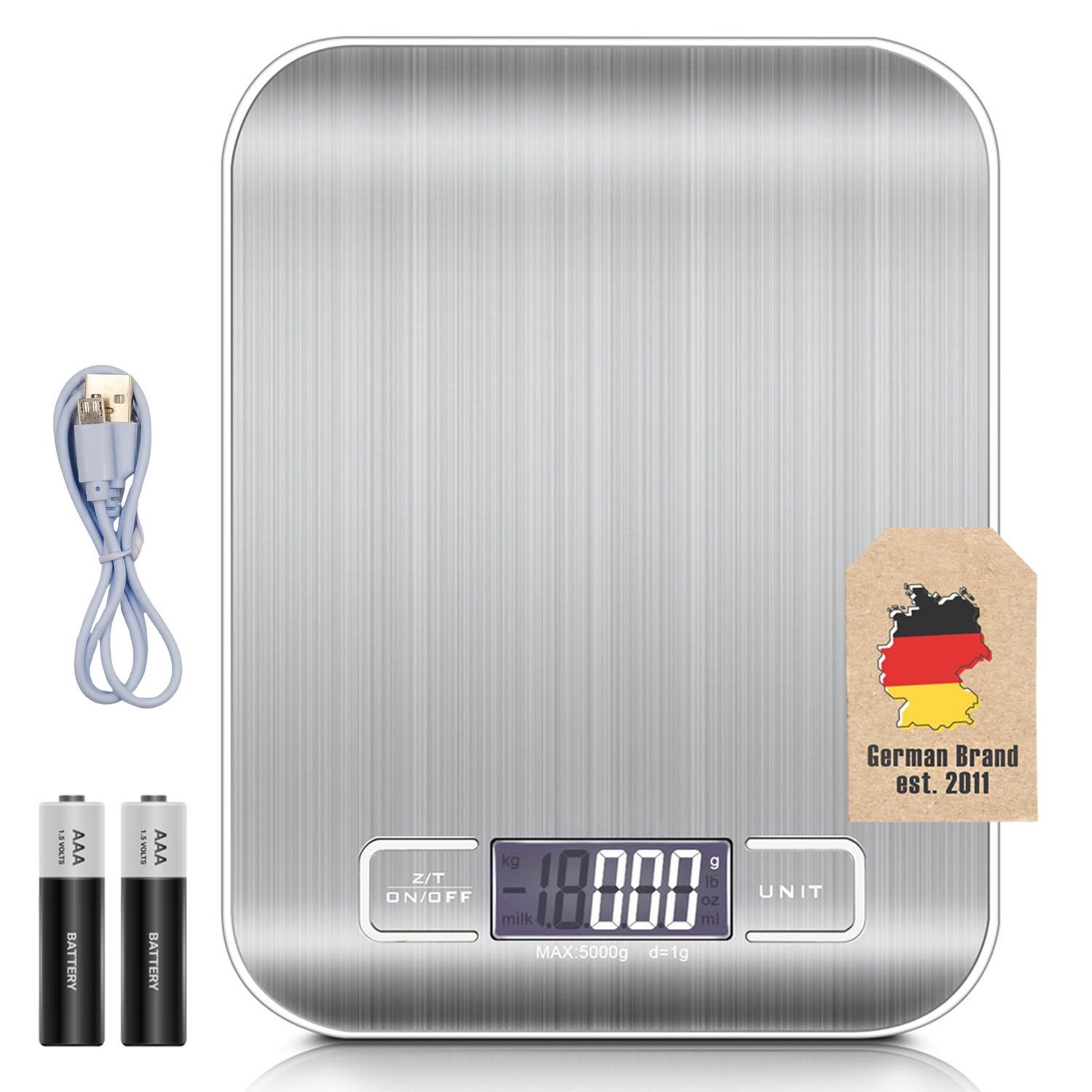 Intirilife Küchenwaage Küchenwaagen, (1-tlg), Küchenwaage mit LCD Display und TARA Funktion Präzise Digitalwaage 5kg