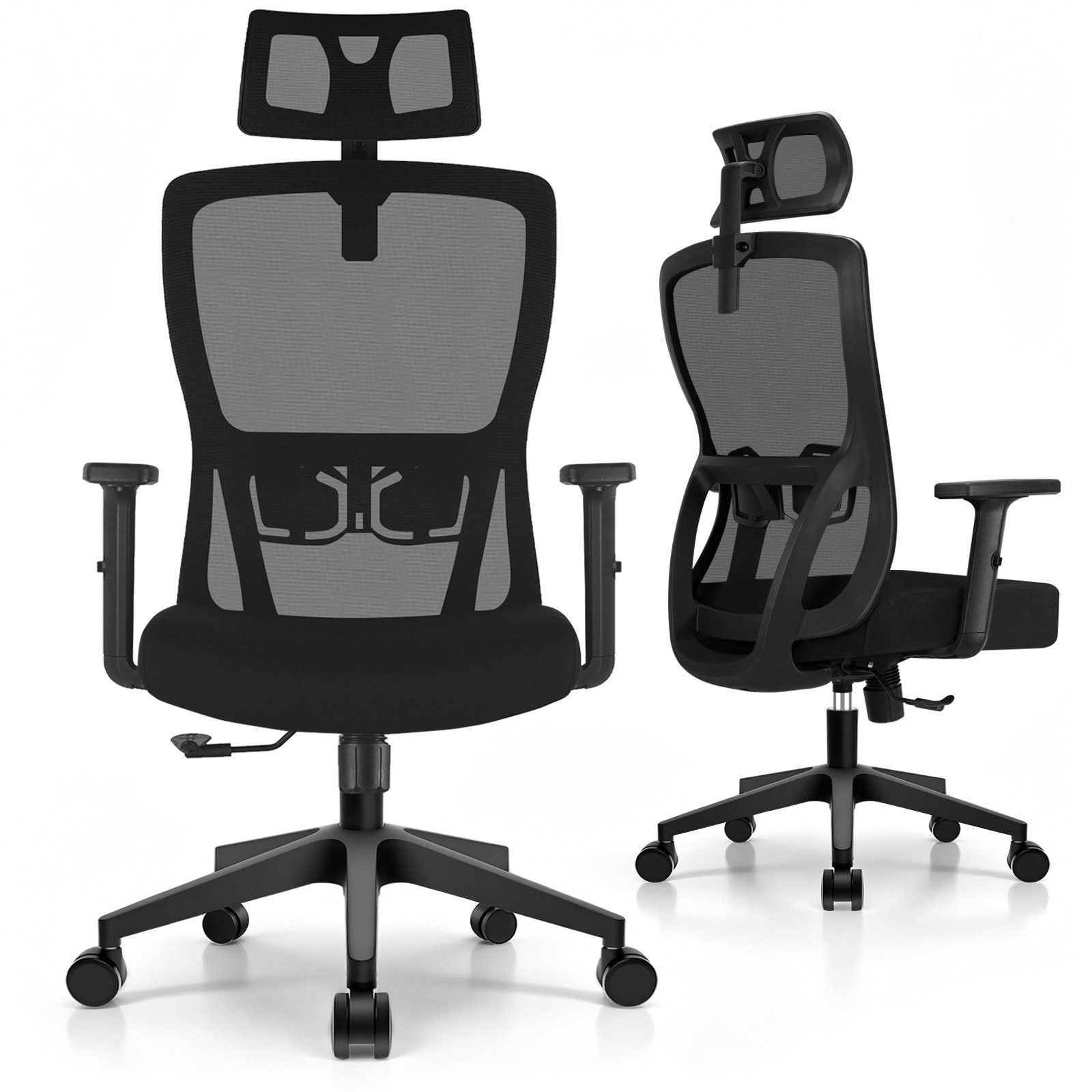 Durrafy Bürostuhl Ergonomischer Bürostuhl 200 kg mit Kopfstütze & Lordosenstütze (Schreibtischstuhl), atmungsaktiver Netzrücken, 130° Wippfunktion, verstellbare Armlehnen