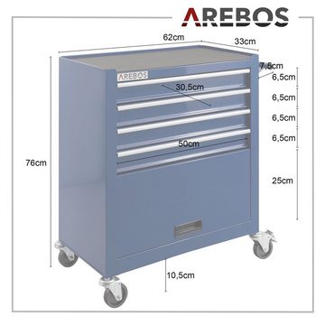 Arebos Werkstattwagen 4 Fächer + großes Fach für Ihr Werkzeug, inkl. Antirutschmatten, blau