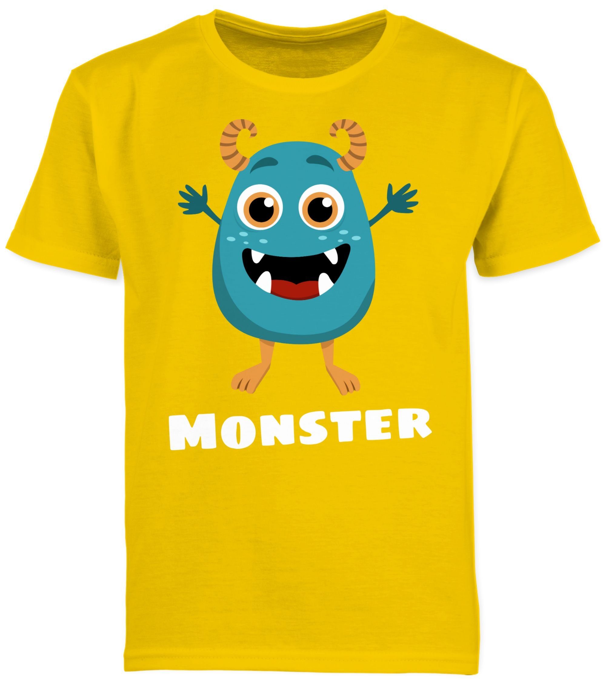 Partner-Look Shirtracer T-Shirt Familie Monster Gelb 3 Kind Partner-Look Kind