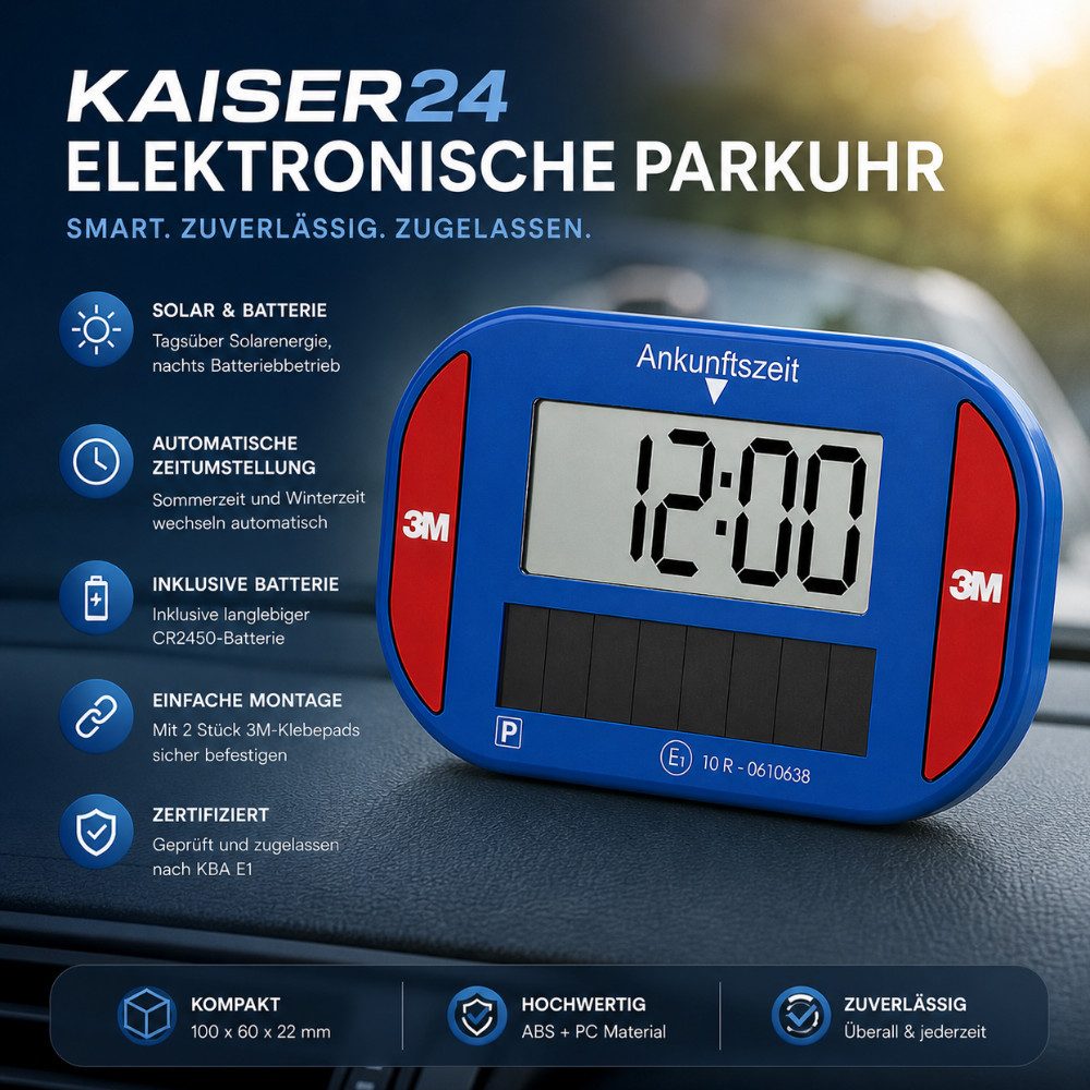 Kaiser24 elektronische Parkscheibe Digitale Elektronische Parkscheibe Auto Solar LCD Automatisch E1