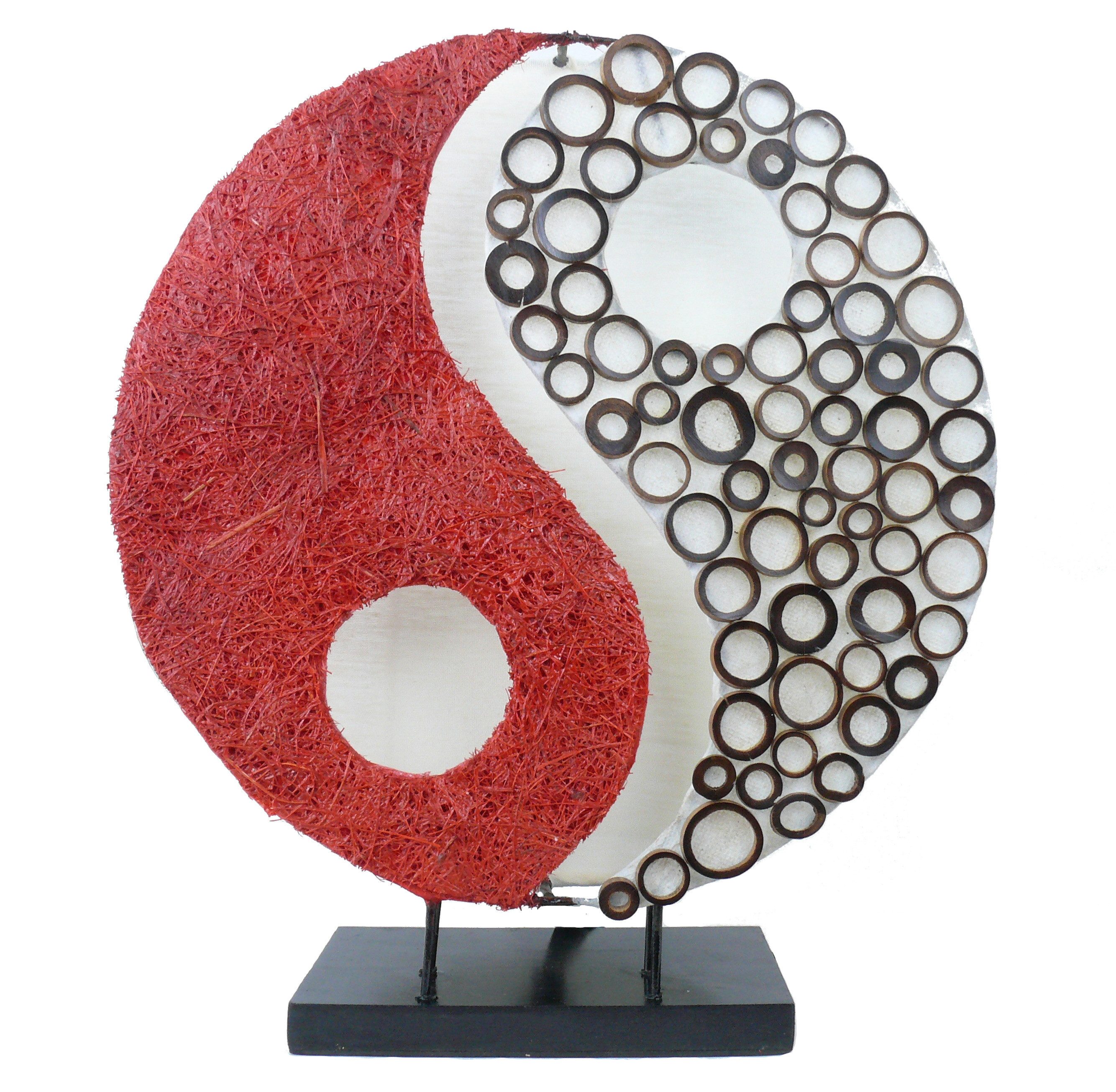 WORU Tischleuchte Tischlampe Yin Yang mit Bambusscheiben handgefertigt 30 cm