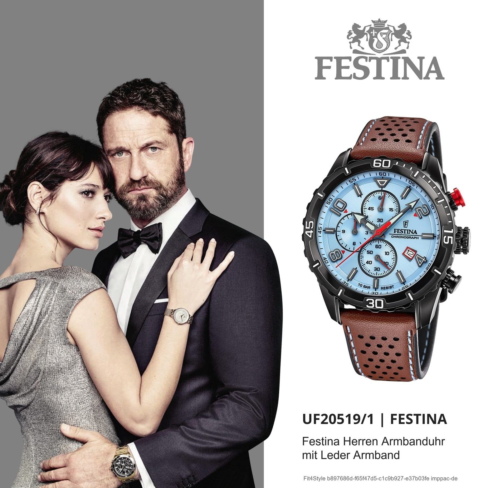 Festina Quarzuhr Festina Leder F20519/1, (ca. braun, Herren rund, groß 45mm) Lederarmband Uhr Herrenuhr