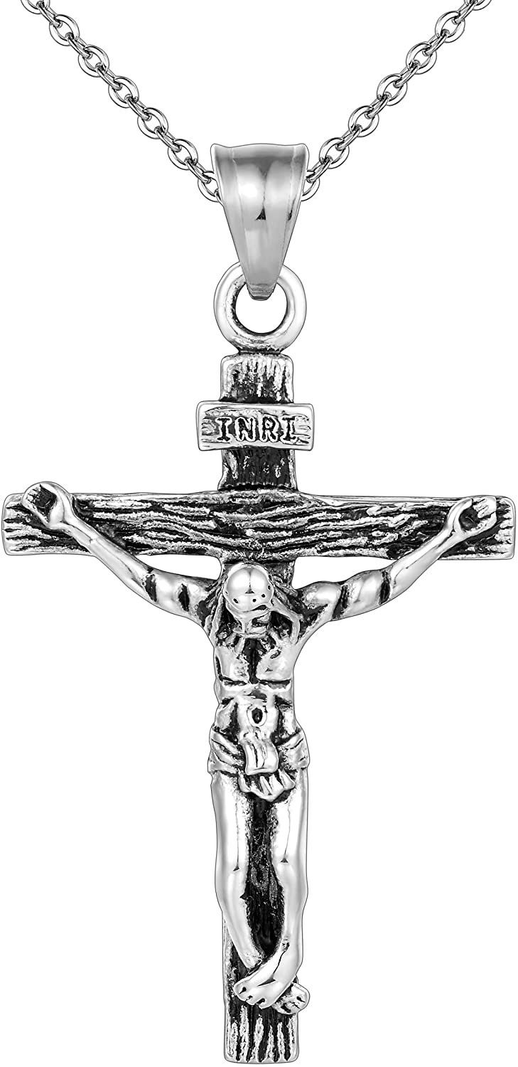 Kette mit Anhänger Karisma Männer Edelstahl Collier Anhänger Halskette - Kreuz Inri