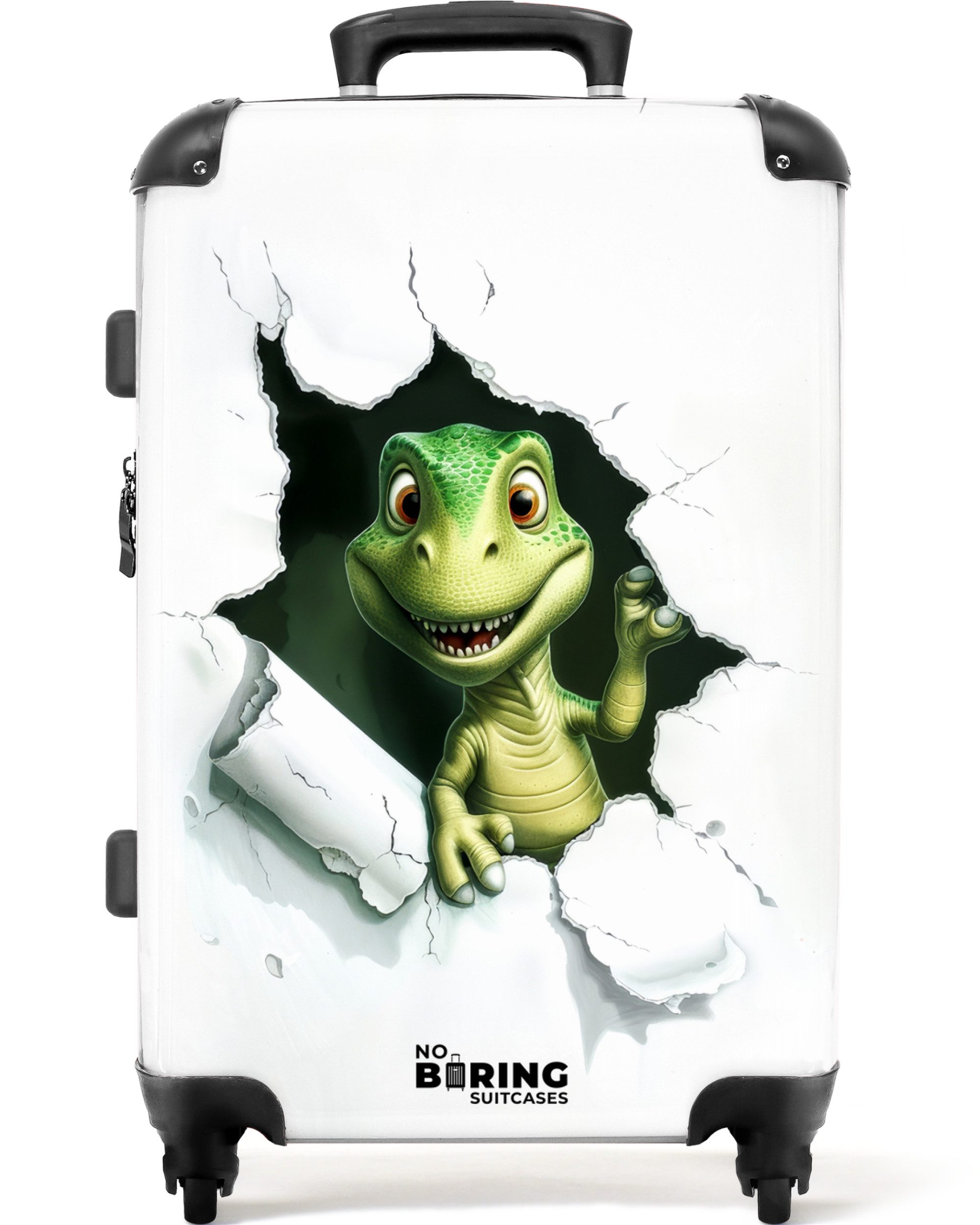 NoBoringSuitcases.com© Kinderkoffer mit leuchtende Räder - Dinosaurier - Träne - Verspielt 67 cm - 72 L, 4 Rollen, Koffer Mittelgroß für 20kg, Suitcase für Erwachsene, Reisekoffer