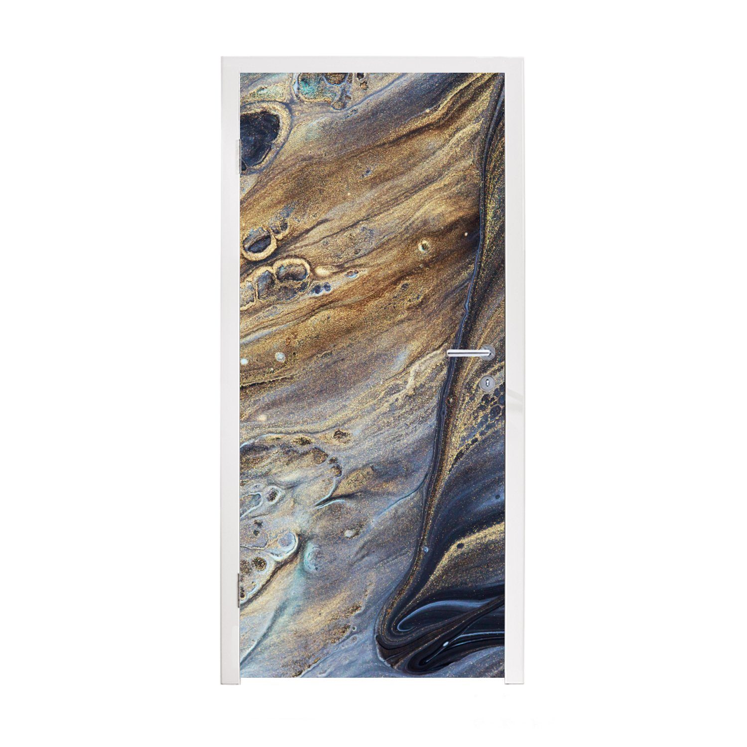 MuchoWow Türtapete Marmor - Gold - Aquarell - Textur - Marmoroptik, Matt, bedruckt, (1 St), Fototapete für Tür, Türaufkleber, 75x205 cm