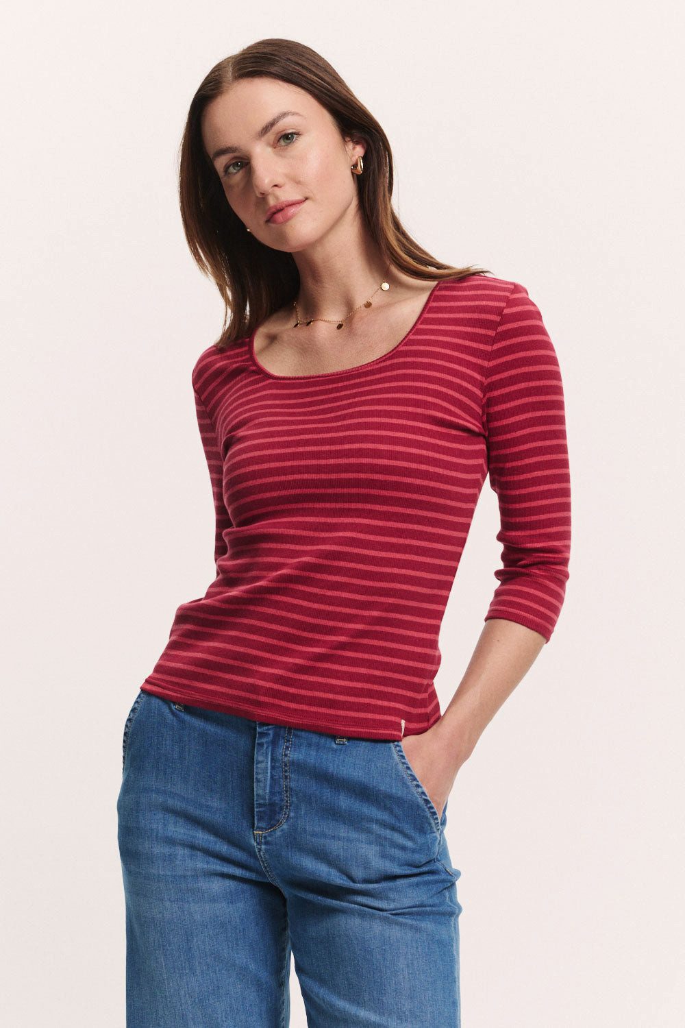 Tranquillo T-Shirt Jerseyshirt Loolly aus Tencel™ mit 3/4 Arm Nachhaltiges Jerseyshirt aus TENCEL™ mit Ringelstruktur