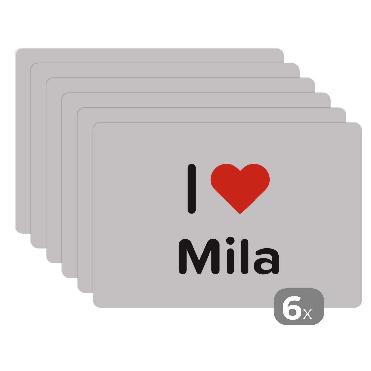Platzset, Ich liebe - Mädchen, - Mila Tischmatten, Platzmatte, Schmutzabweisend Platzdecken, Platzset, (6-St), MuchoWow