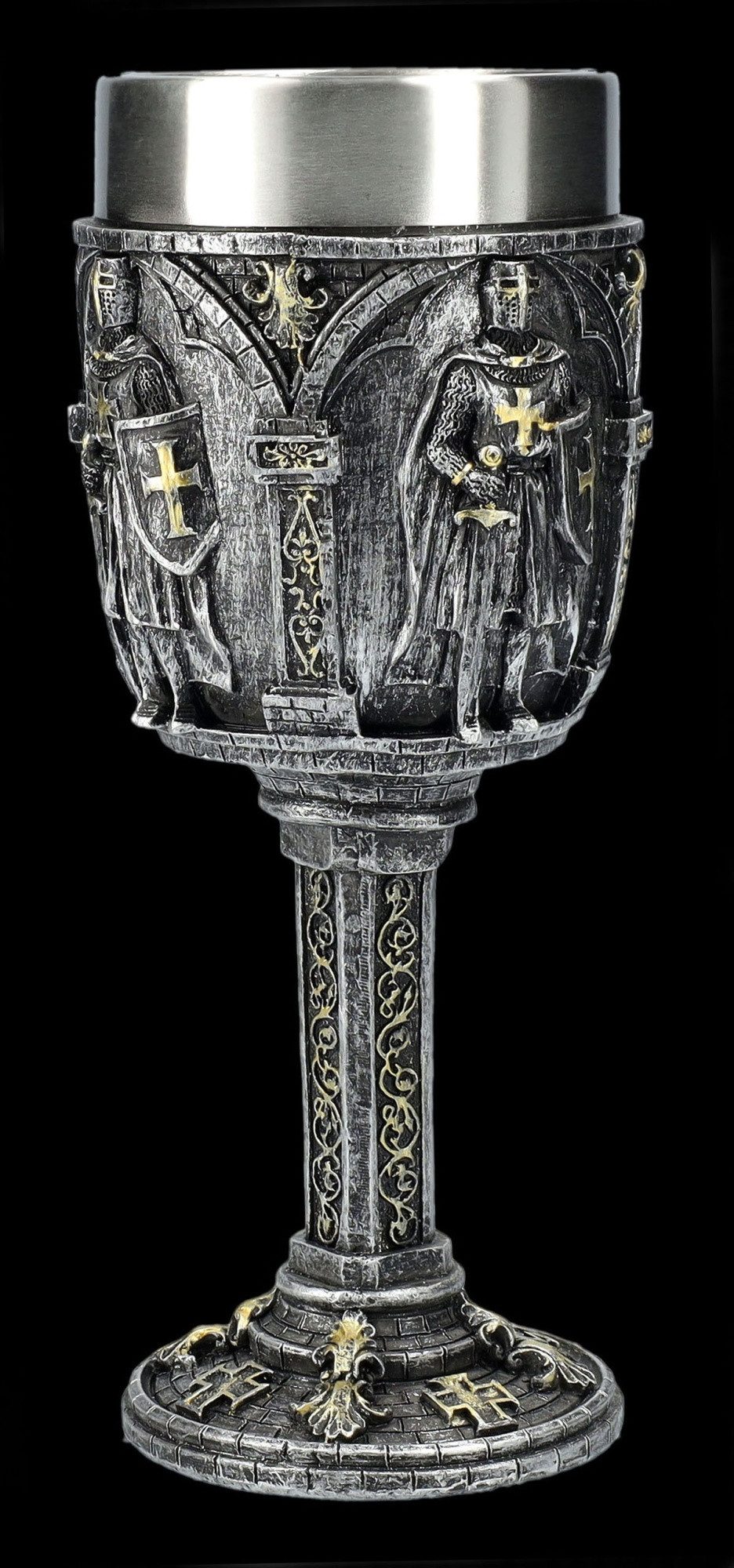 Figuren Shop GmbH Becher Mittelalterlicher Kelch - Edle Ritter - Mittelalter Weinkelch Deko, Kunststein (Polyresin), Edelstahl