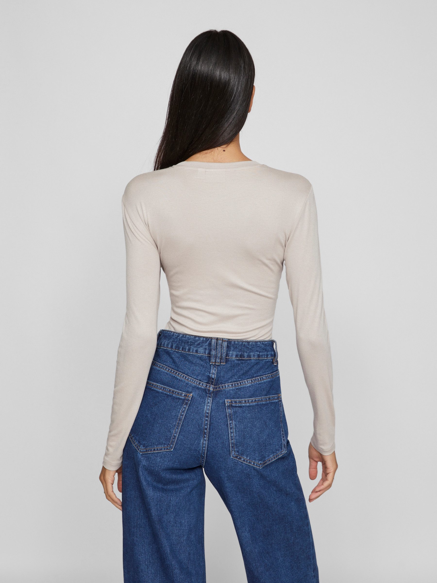 Vila T-Shirt Enger Schnitt Rundhals Langarm günstig online kaufen