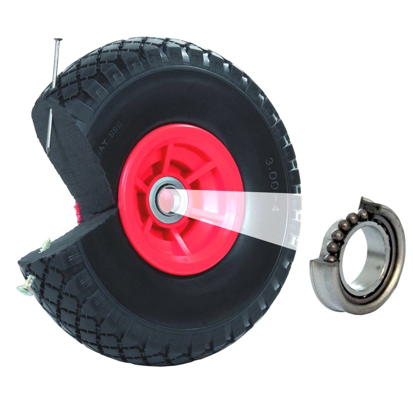 Sackkarren-Rad PU-Rad 260x85 mm versetze Nabe Ø 20 mm rot Vollgummi Bollerwagen