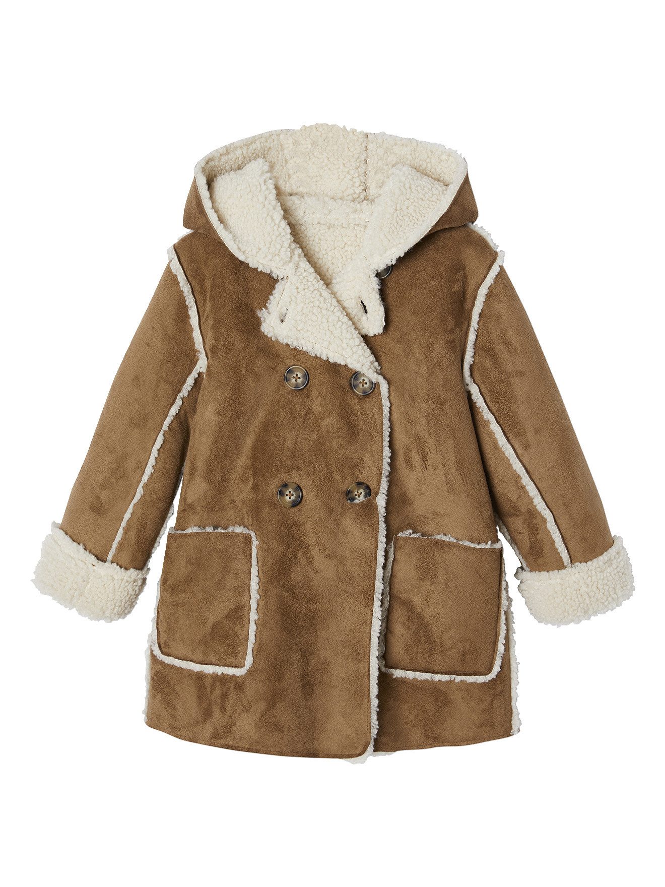 Dufflecoat Mädchen Mantel in Lammfell-Optik mit Kapuze