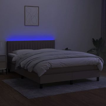 vidaXL Bettgestell Boxspringbett mit Matratze LED Taupe 140x200 cm Stoff Bett Bettgestel