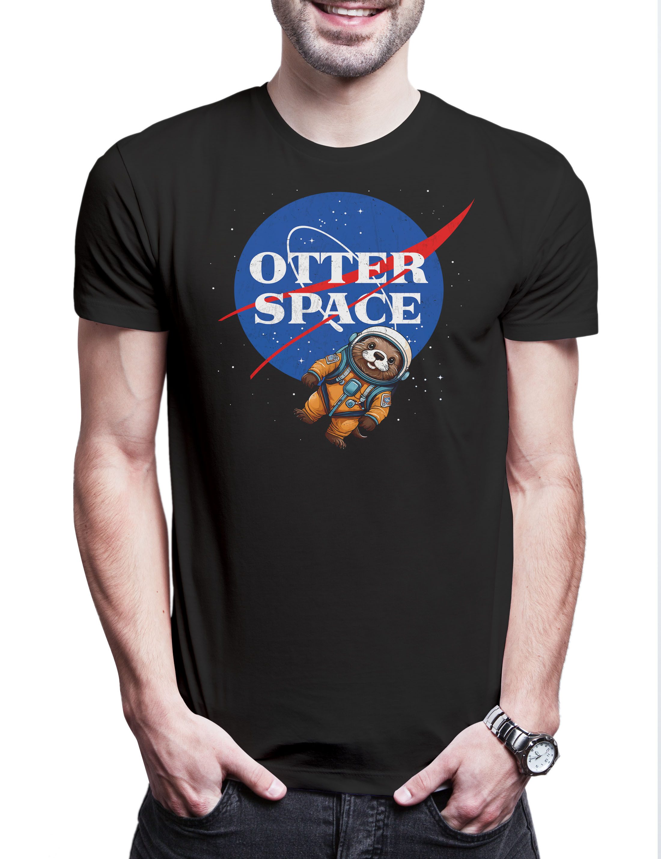 Print-Shirt Otter Space B Herren T-Shirt Wildlife lontra Nutria Fischotter Outer
