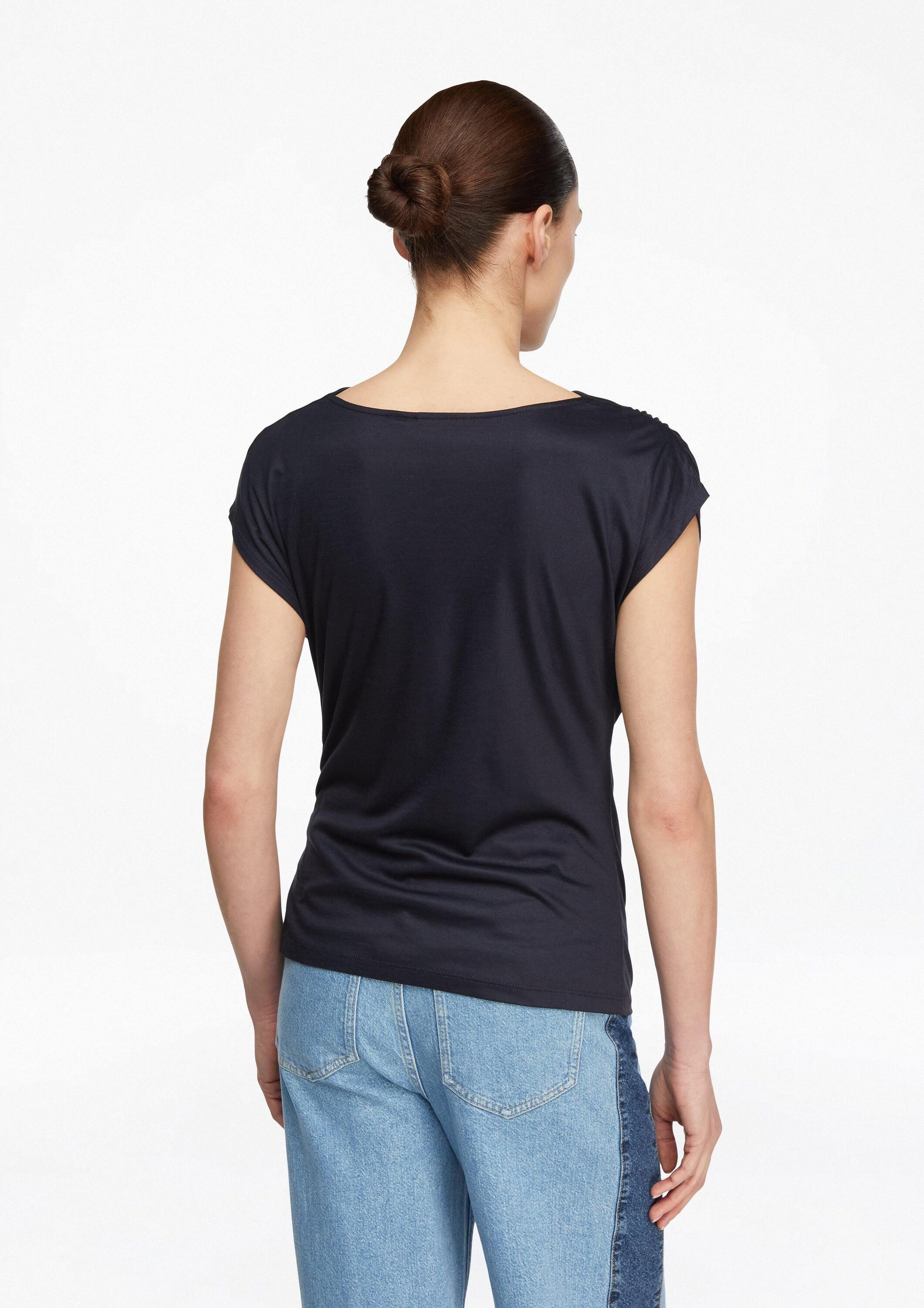 comma Kurzarmshirt T-Shirt Fließendes Viskosemix-Top mit Drapierungen