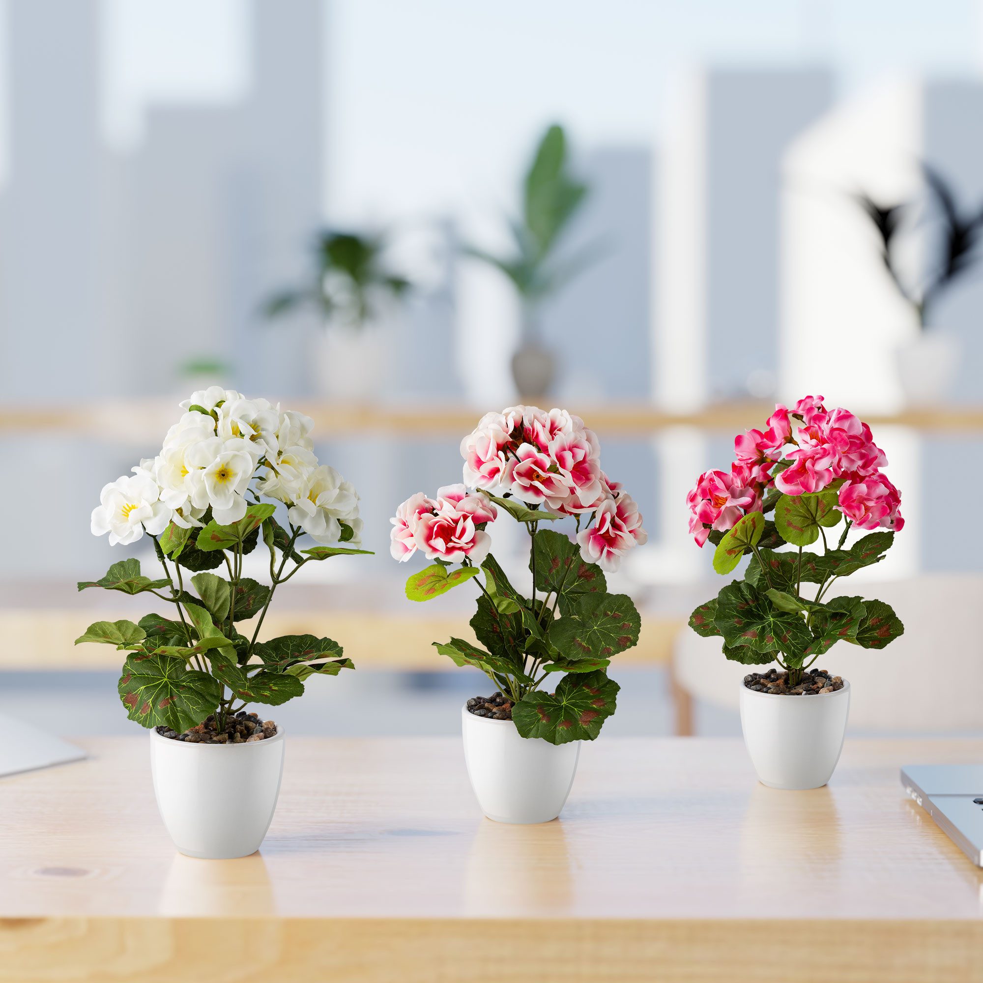 Kunstblume Kunstblumen im Topf, Künstliche Blumen wie echt, Deko Blumen Geranie, Kamelie, Orchidee, Azalee, Veilchen, PASCH, Hochwertiger Keramiktopf