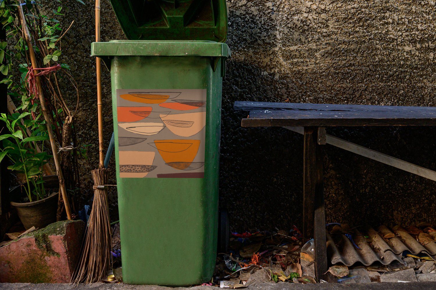 Wandsticker Container, Sticker, Formen - Abstrakt (1 St), Mülltonne, Pastell - Mülleimer-aufkleber, MuchoWow Vintage Abfalbehälter -