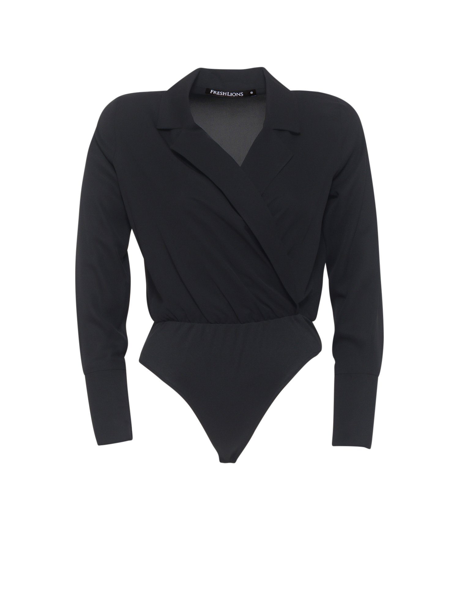 Freshlions Blusenbody Bodysuit mit gewickeltem Ausschnitt 'ARMANDA' Schwarz L Wickel-Design