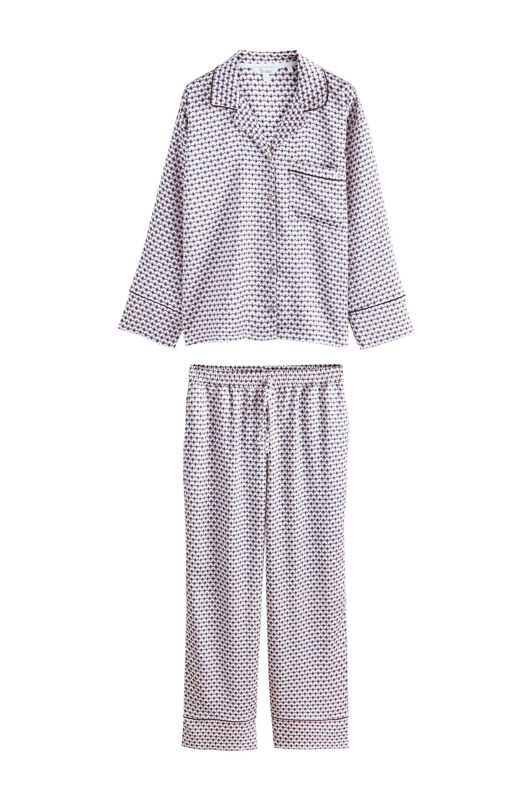 Next Pyjama Geknöpfter Studio Schlafanzug aus Satin (2 tlg)