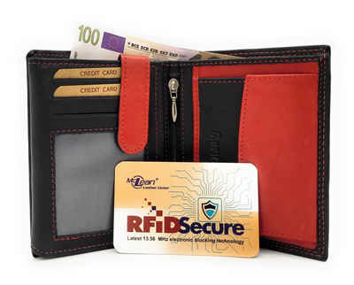 McLean Geldbörse echt Leder Portemonnaie Geldbeutel RFID NFC Schutz schwarz rot