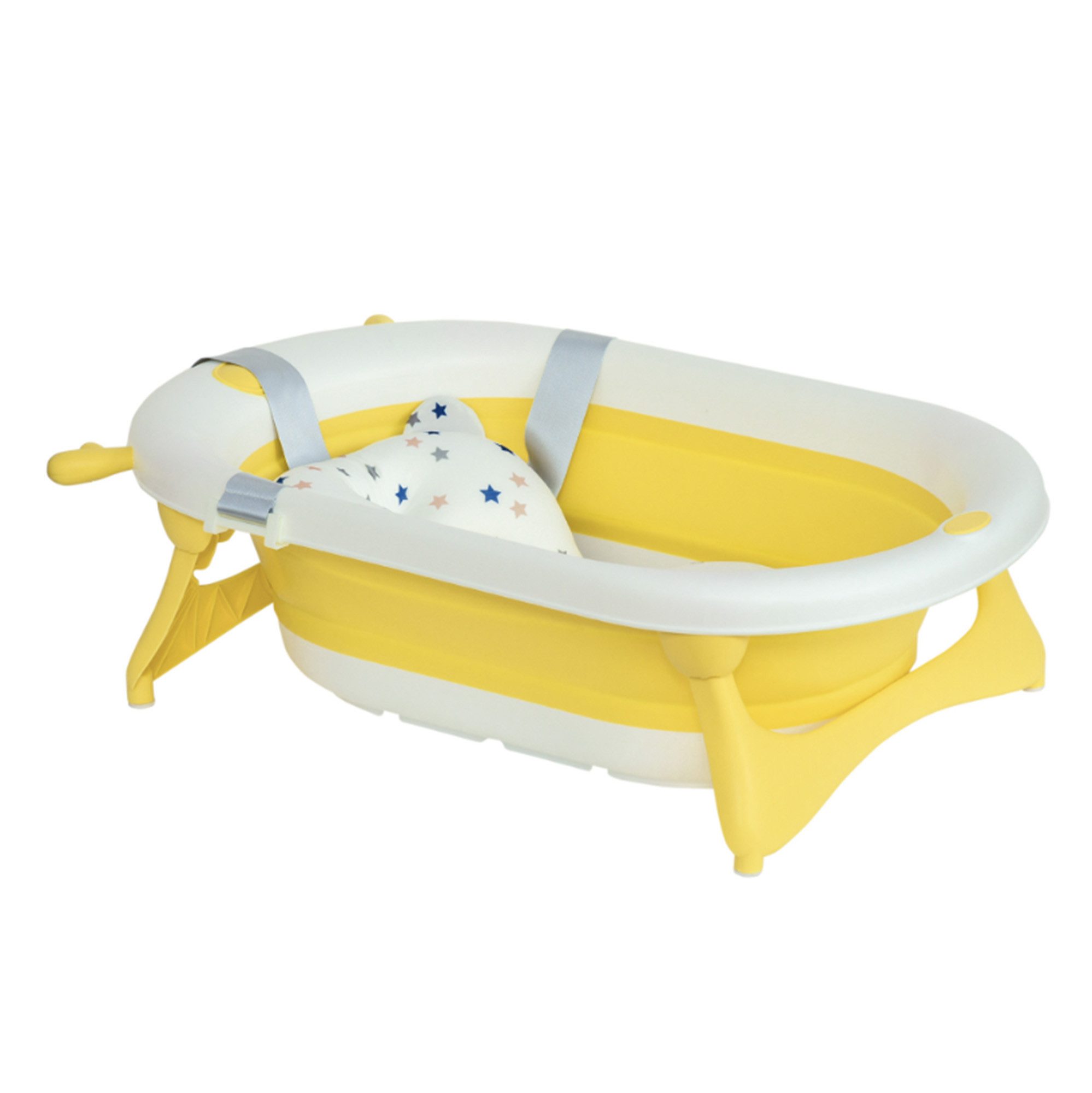 Luckice Babybadewanne Faltbare Babywanne, Zusammenklappbare Badewanne, Kissenpad, (Babywannen-Set, faltbares Kinderbadwannen Komplett-Set, 1-tlg), faltbar nur 9,5 cm dick platzsparend, temperaturwarnender Stopfen