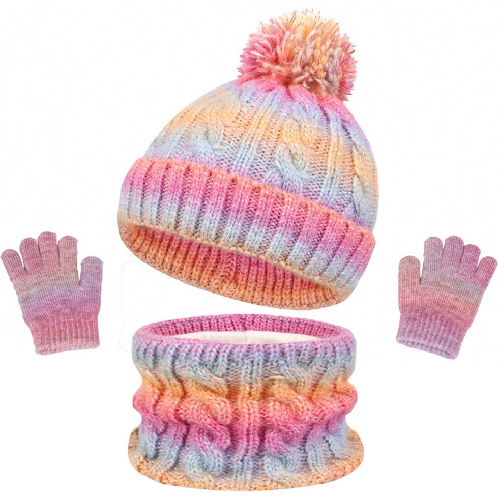 Coonoor Filzhut Winter Mütze Schal Handschuhe Set, Warme Strickmütze Rundschal Unisex