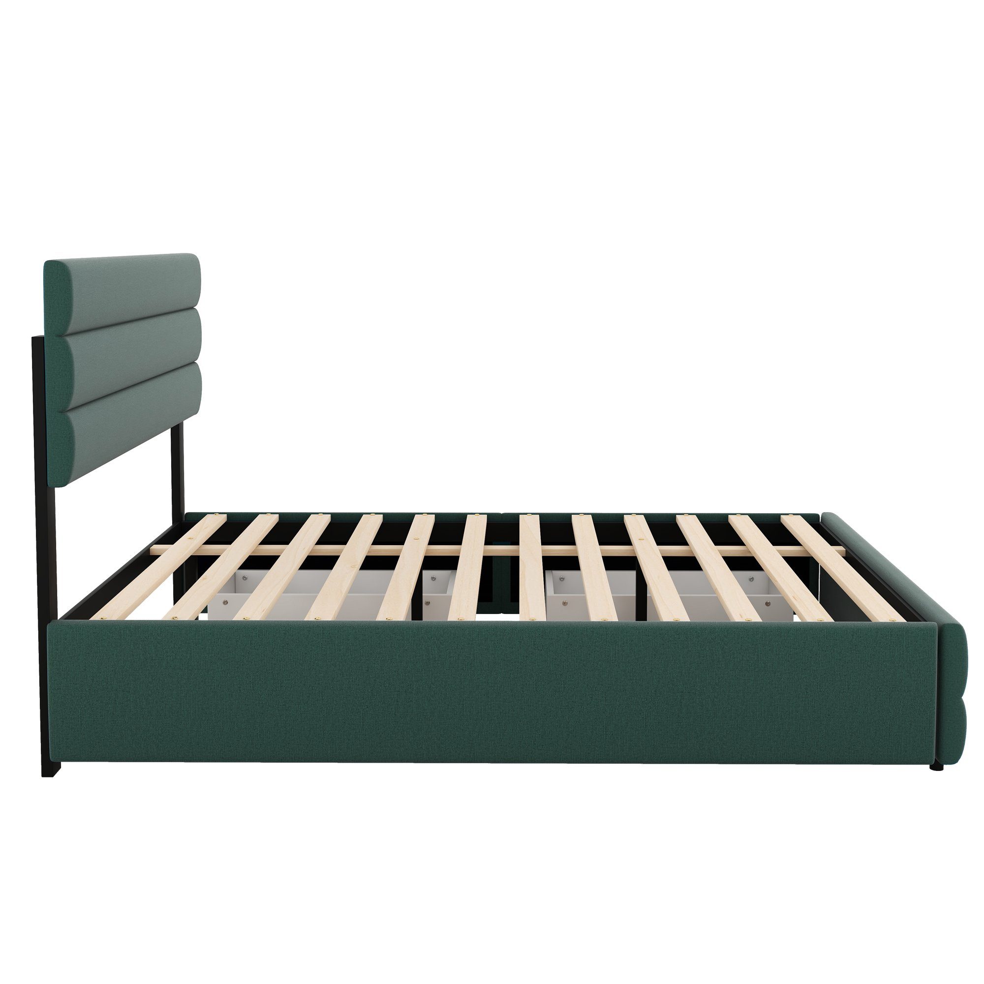 Ohne zwei Grün und Räummaschine Funktionsbett Personen zwei 140x200 Doppelbett,ausziehhare (mit Schubladen), Polsterbett für Liegeffäche REDOM Matratze Plattformbett