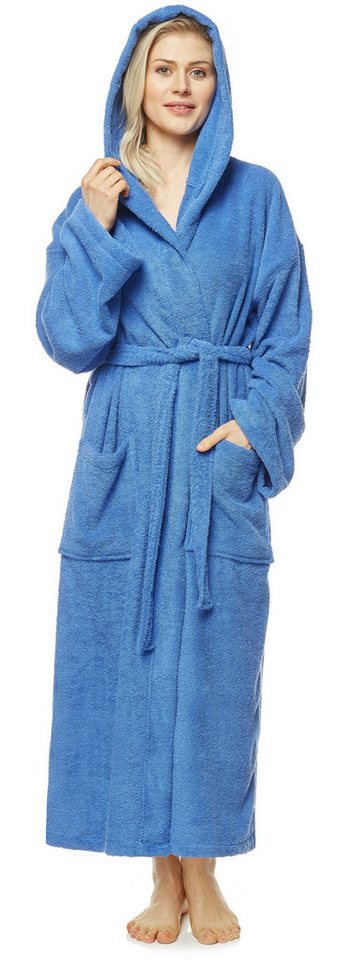 Arus Damenbademantel Astra, pflegeleicht, wadenlang oder extralang für Spa & Sauna, 100% Baumwolle, Kapuze, Gürtel, mit Kapuze, wadenlang oder extra lang, 100% Baumwolle