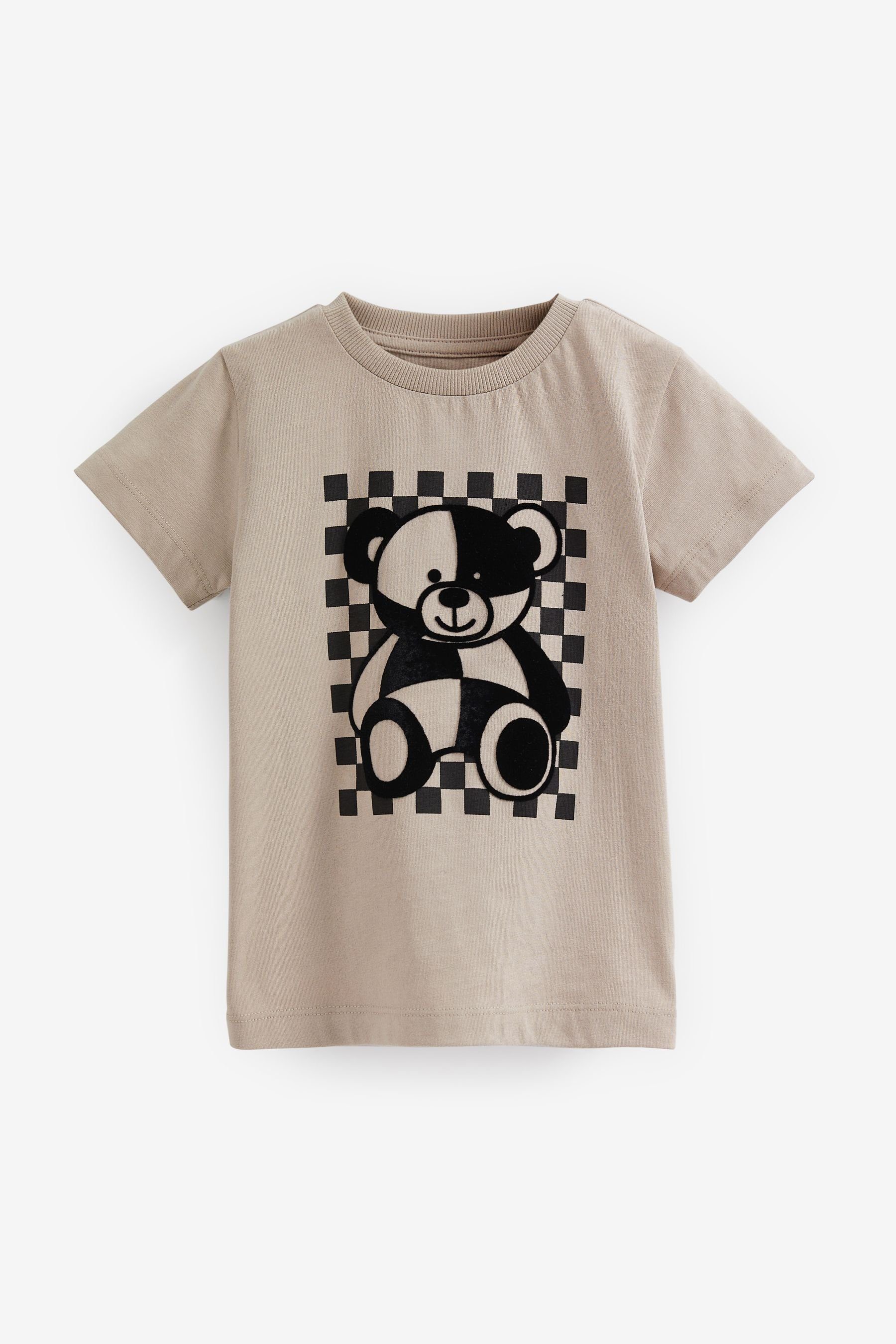 Next T-Shirt Kurzarm-T-Shirt mit Figurenmotiv (1-tlg) Neutral Cement Checkerboard Bear