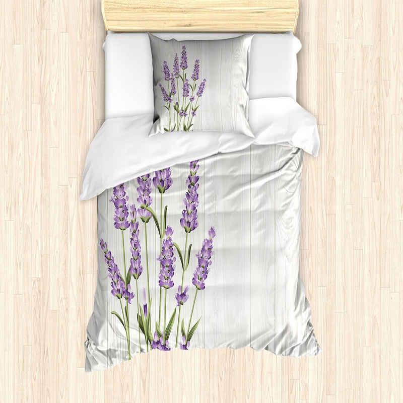 Bettwäsche Milbensicher Allergiker geeignet mit Kissenbezug, Abakuhaus, Microfaser, Lavendel Kräuter-Bouquet auf Holz