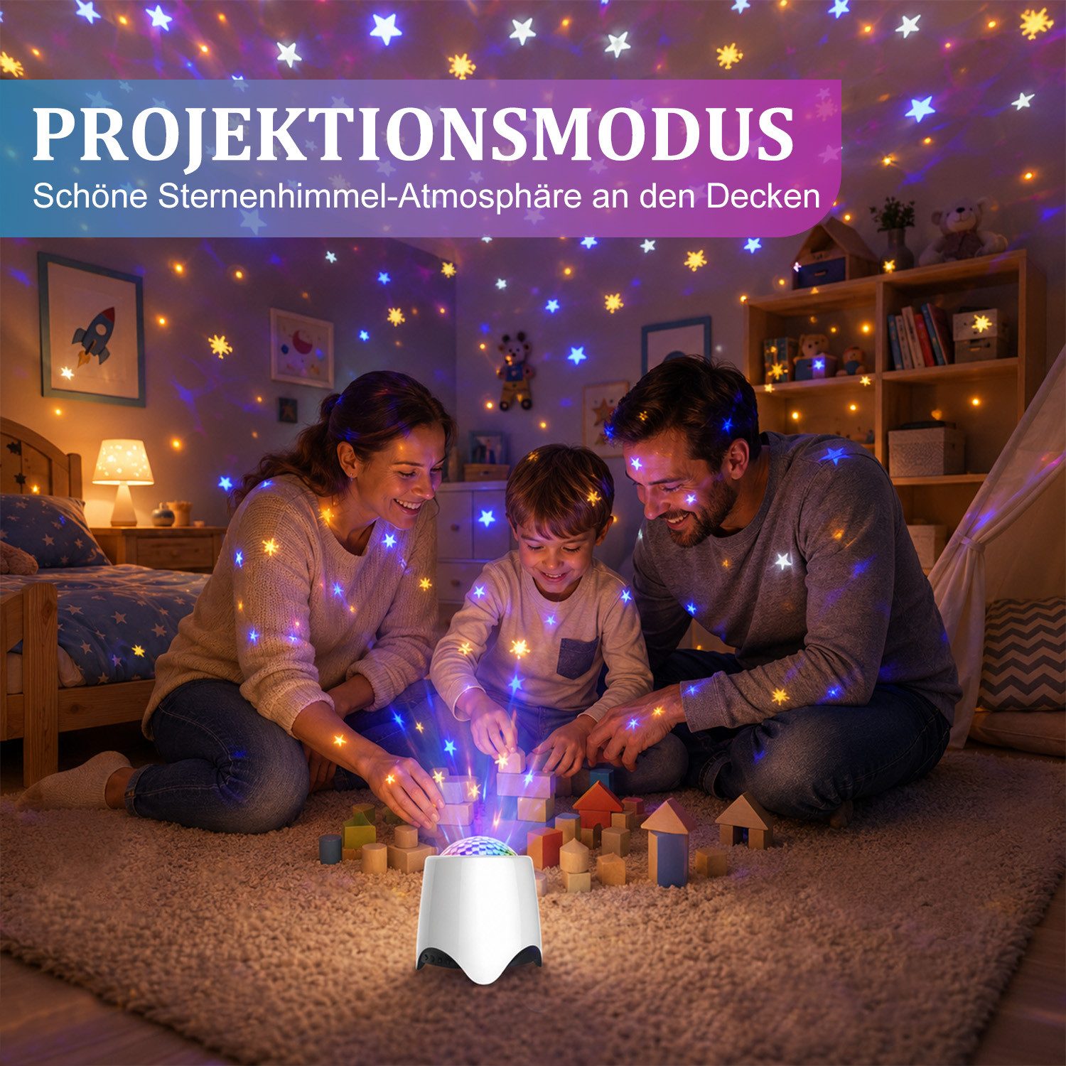 Rosnek LED Nachtlicht Sternenprojektor, Nachtlicht Projektor mit Bluetooth, 56 Lichteffekten, RGB, Als Geschenk, Timer & Musik für Kinderzimmer, Schlafzimmer &  – Bild 5 von 5