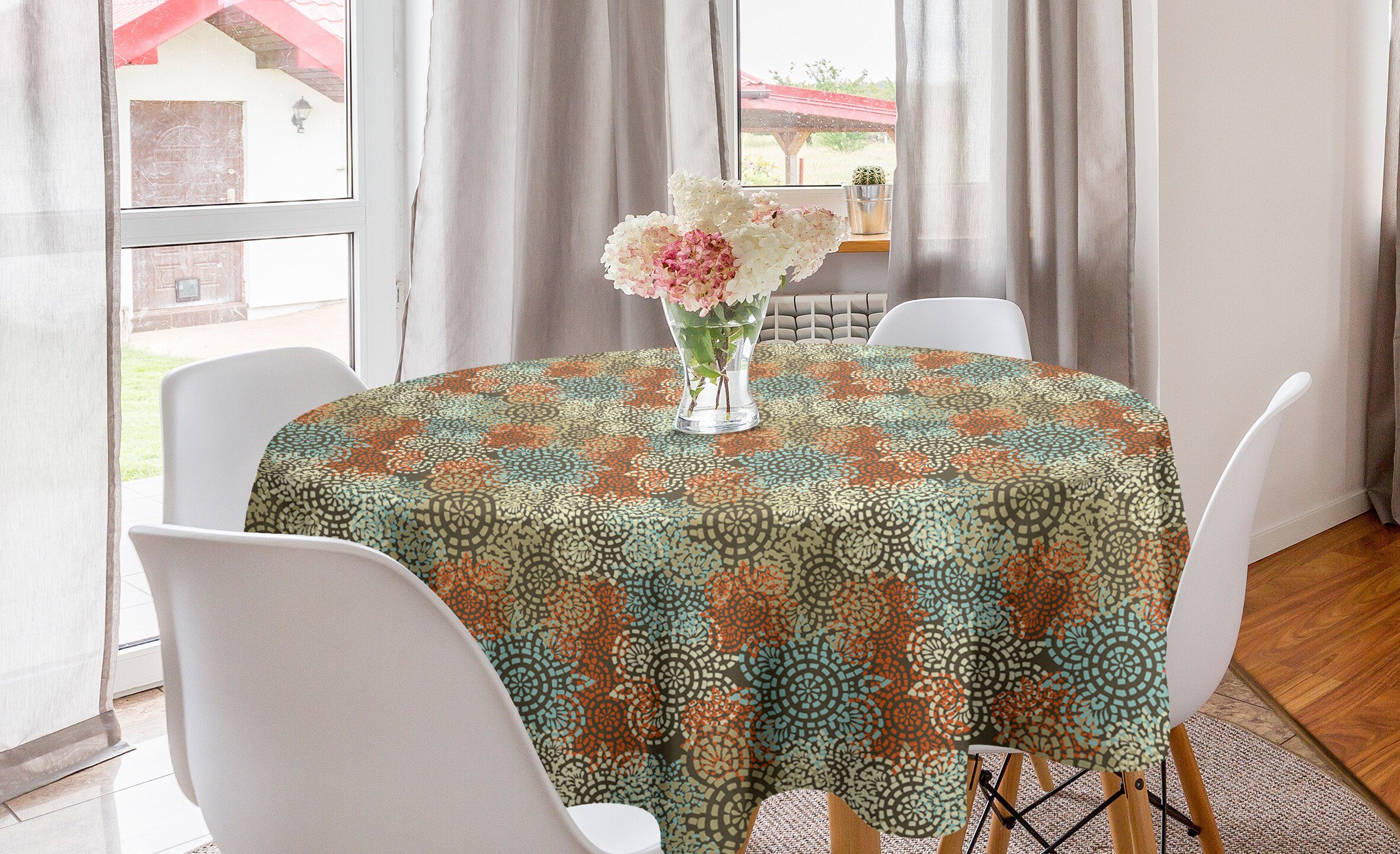 Abakuhaus Tischdecke Kreis Tischdecke Abdeckung für Esszimmer Küche Dekoration, Jahrgang Grunge Blumen