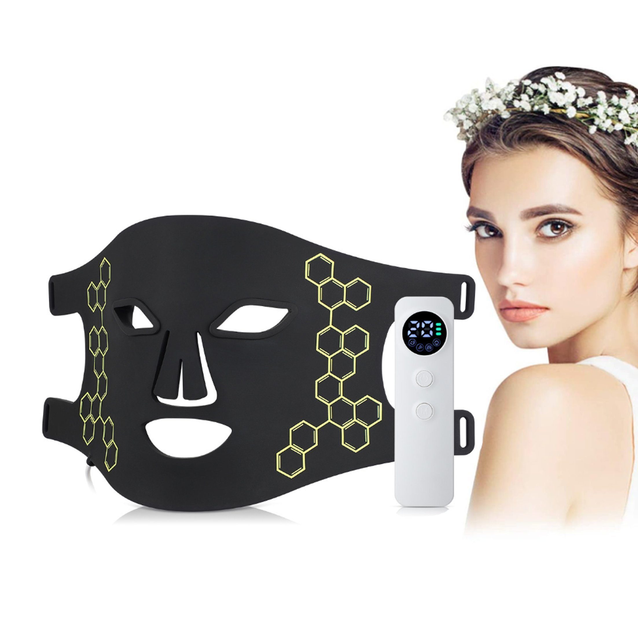 feinlux Gesichtsmassagegerät Kosmetikbehandlungsgerät Masken, Set, LED-Photonen-Maske Befestigungsband Fernbedienung Bedienungsanleitung, Fortgeschrittenerer Chip, Mehrere Energieoptionen