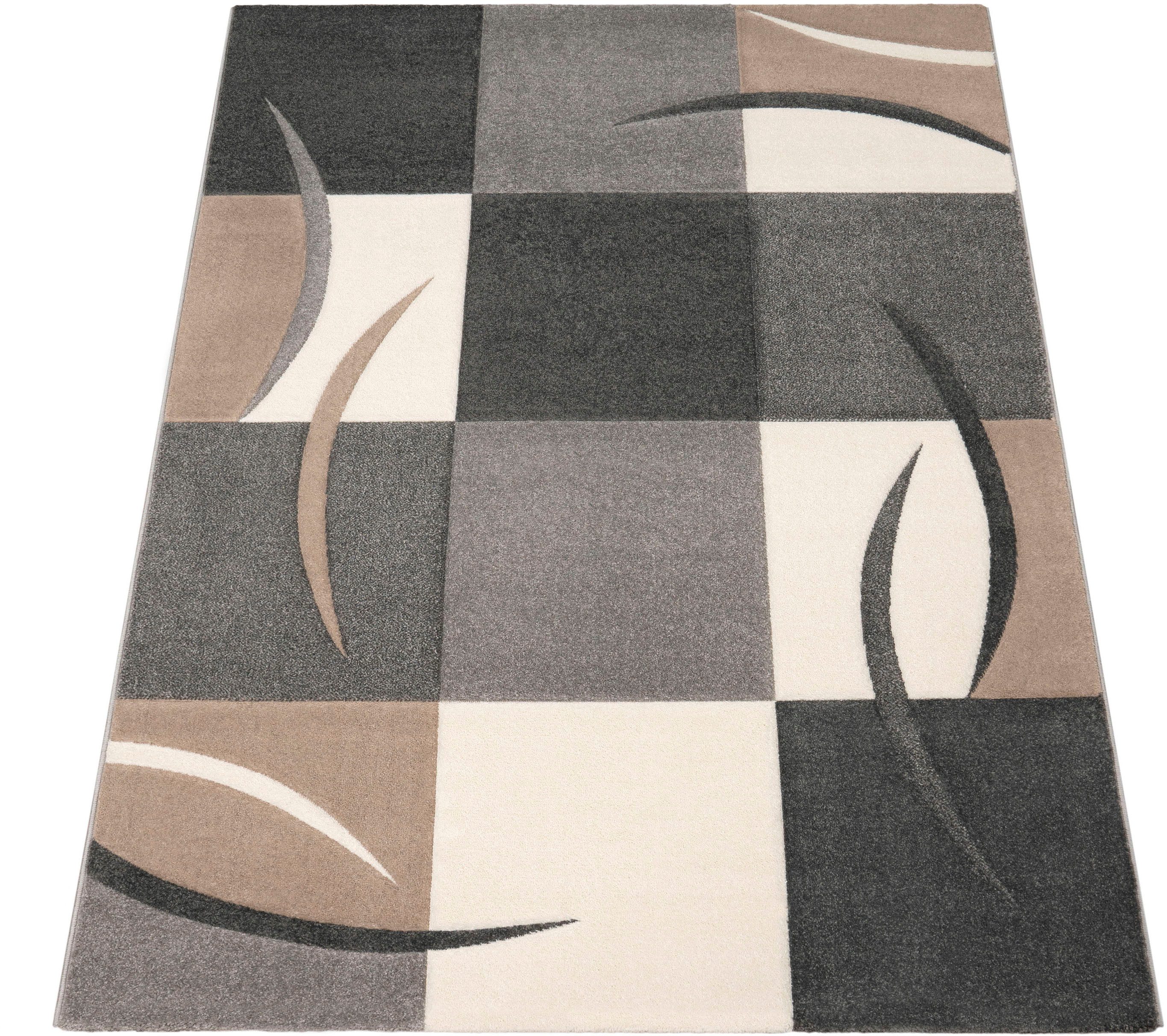 Paco Home Teppich Lara 235, rechteckig, Höhe: 16 mm, Kurzflor, modernes Design, Pastell-Farben, mit Konturenschnitt