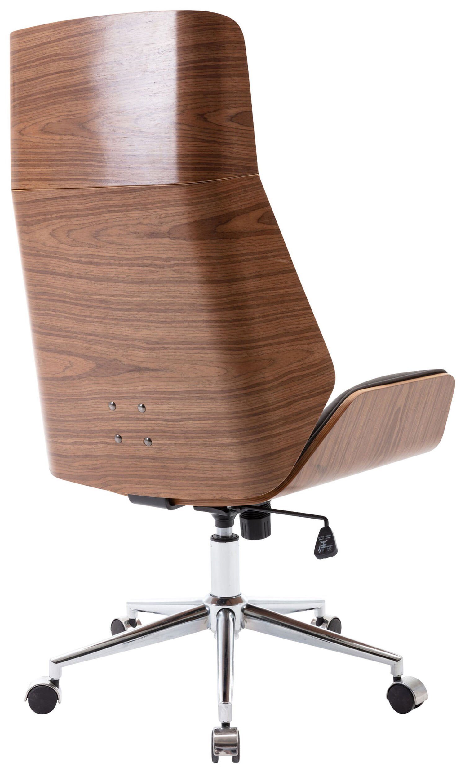 TPFLiving Bürostuhl Bredow mit bequemer - ergonomisch chrom Gestell: (Schreibtischstuhl, Drehstuhl, geformter Chefsessel, walnuss/braun Sitzfläche: Rückenlehne Gamingstuhl), Kunstleder Metall