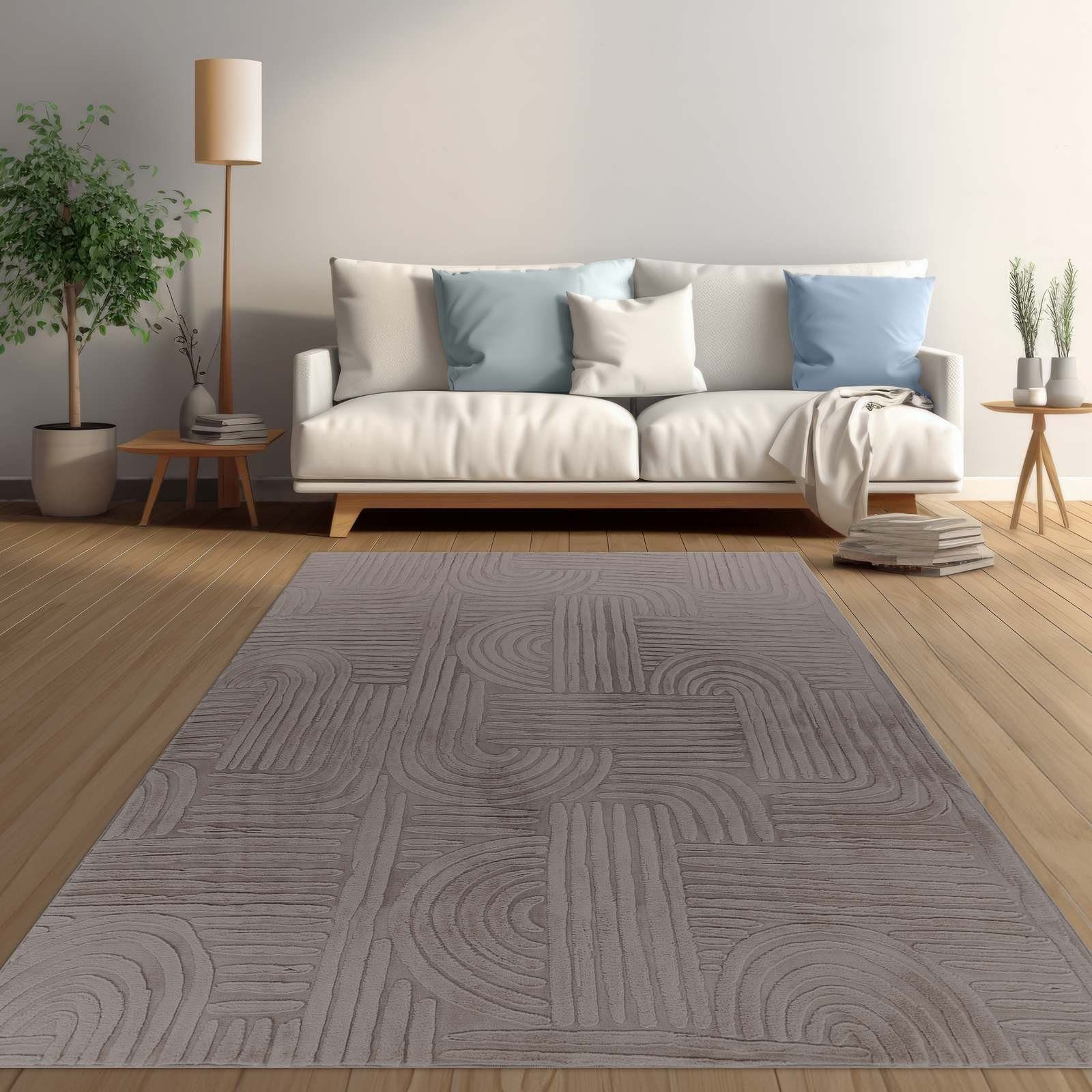 Teppich Taipe-Onda Hasenfell extra weich Hoch-Tief-Struktur, TaraCarpet, rechteckig, Höhe: 13 mm, Hasenfell Fliese grau Wohnzimmer Schlafzimmer Esszimmer 60X110