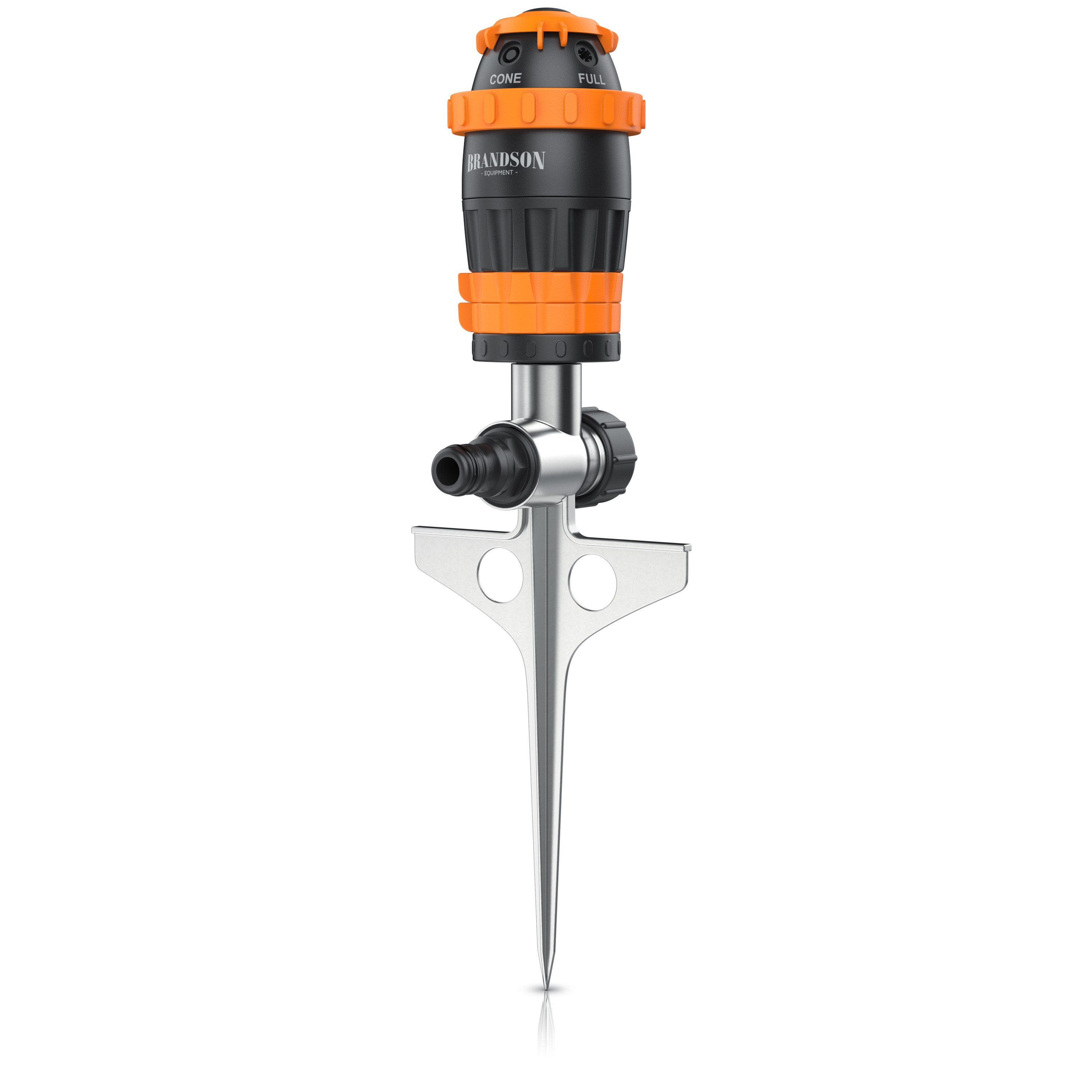 Brandson Kreisregner 5-fach Rasensprinkler mit Erdspieß, 360° Flächenregner, Sprühregner, für Flächen bis 150 m², 14 cm lang, (1-St), 5 Sprühmuster, Rasensprenger mit Edelstahl-Erdspieß, 12 m Reichweite