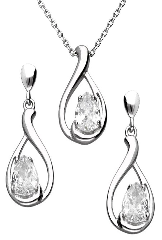 Ohrring und Ketten Set 925 Silber Schmuckset Halskette 43+3cm hängende Ohrstecker Anhänger
