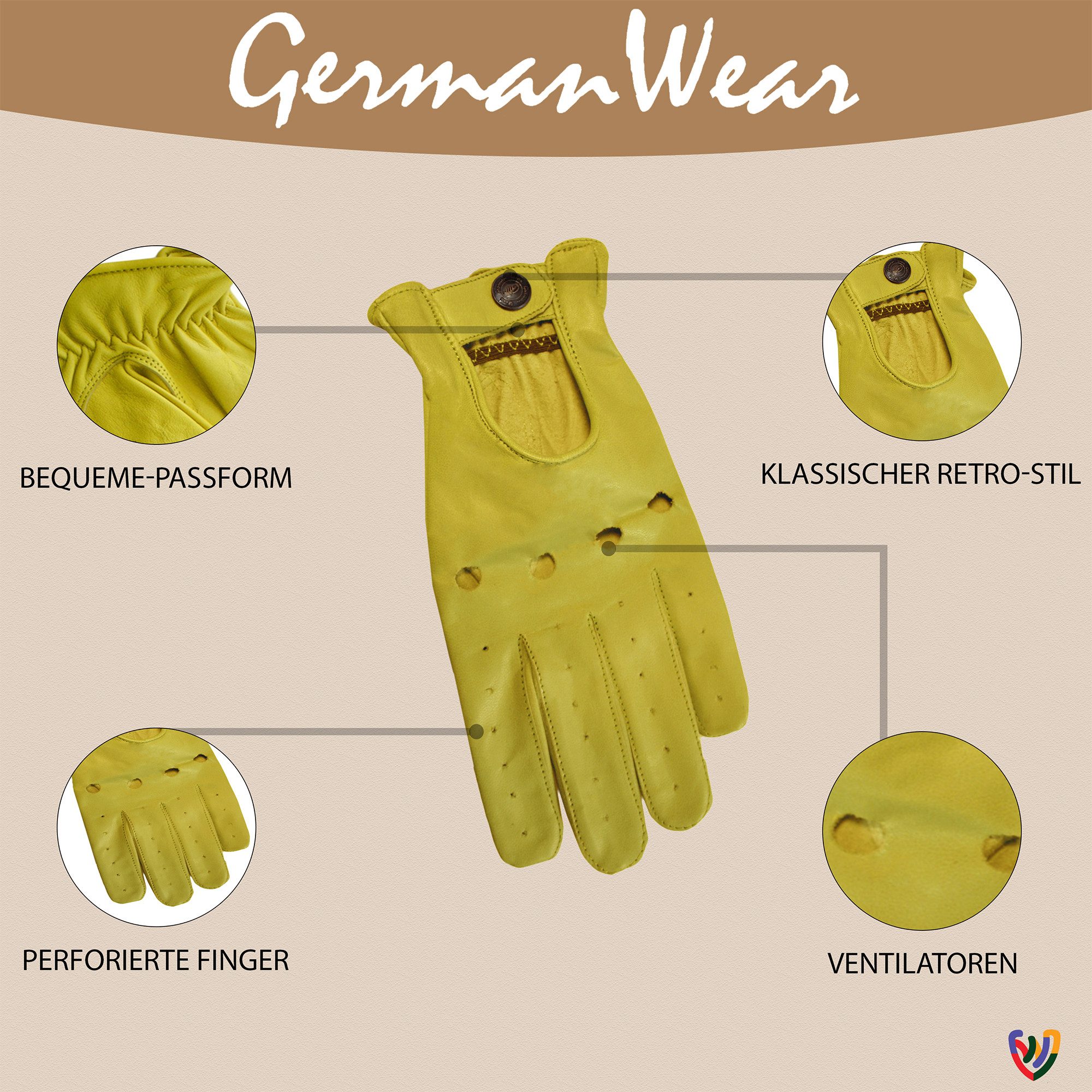 German Wear Lederhandschuhe Driving-GL1 Driving Autofahrer Lederhandschuhe echtes Leder