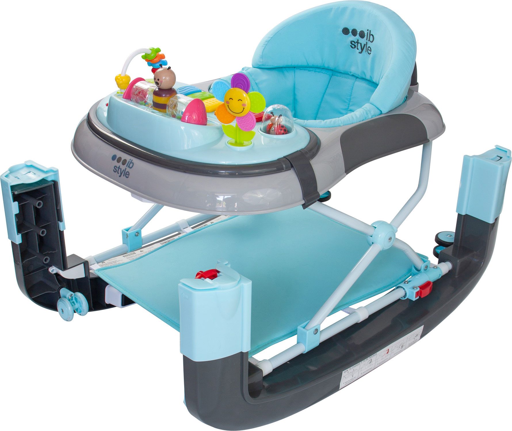 ib style Lauflernhilfe Little World Babywalker Türkis Grau, Lauflernwagen mit Schaukelfunktion & elektronischem Spielelement