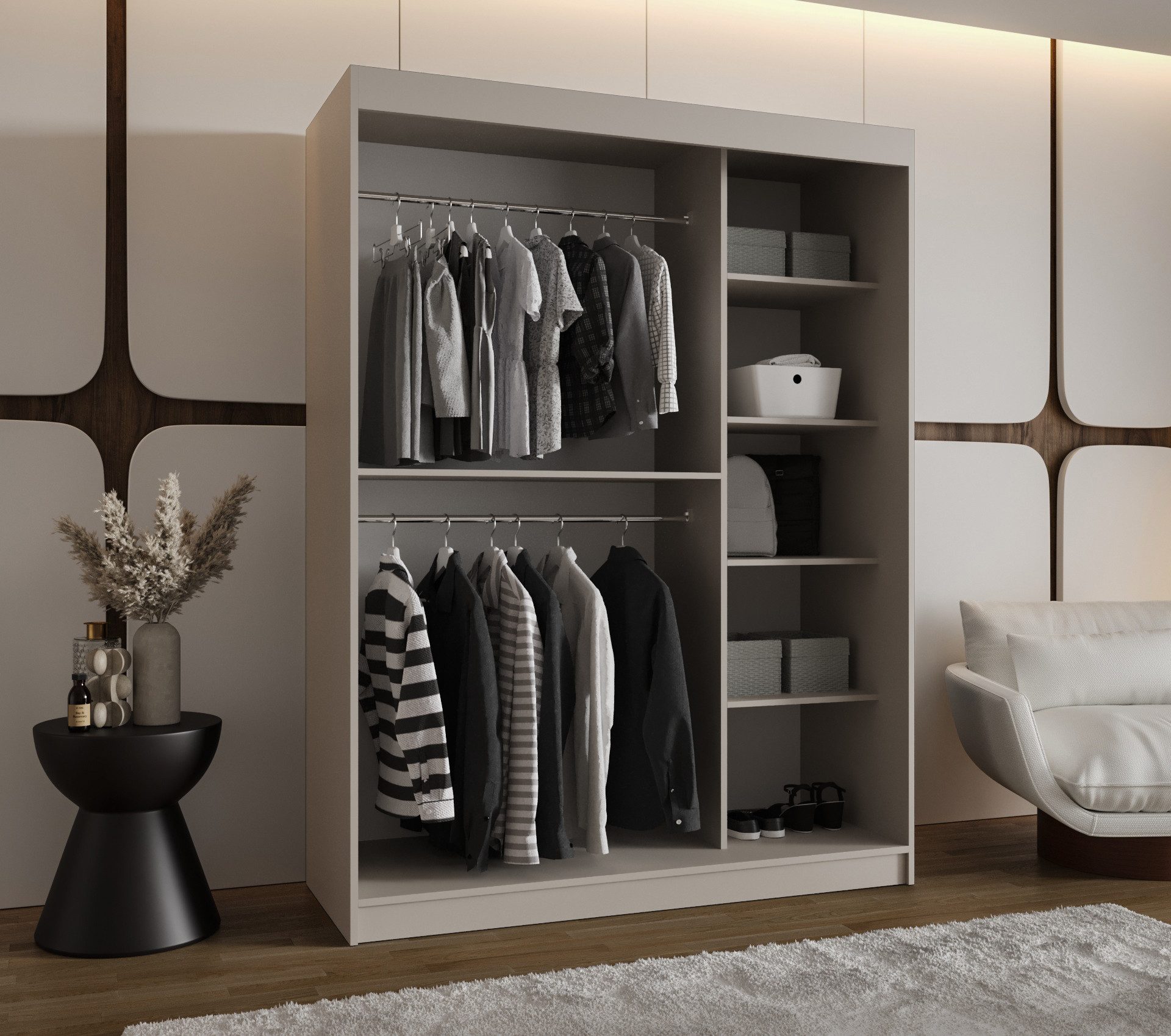 ABIKS MÖBEL Schwebetürenschrank BAHRAJN 2 Schlafzimmerschrank - mit Schiebetüren Kleiderstange Regalen