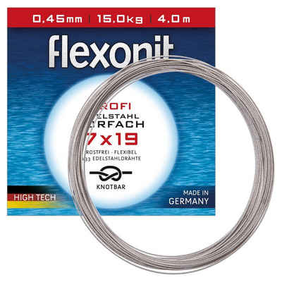 flexonit Vorfachschnur, 20 m Länge, flexonit 7x19 Silber Meterware 0,45mm 15,0kg 20m Stahlvorfach