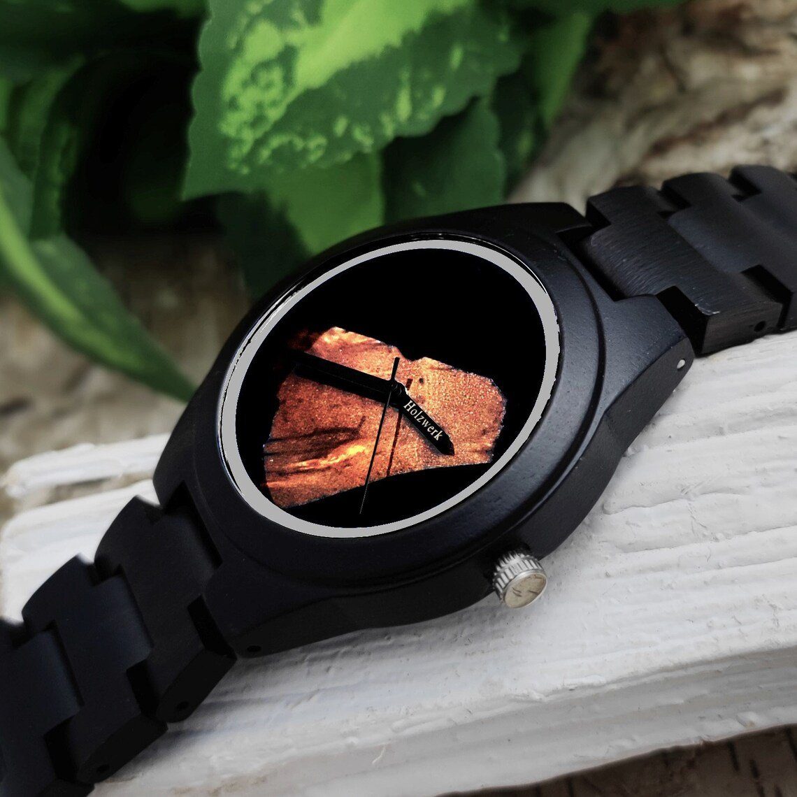 Holzwerk Quarzuhr FÜRSTENAU Damen und Herren Epoxidharz Holz Uhr in schwarz & braun