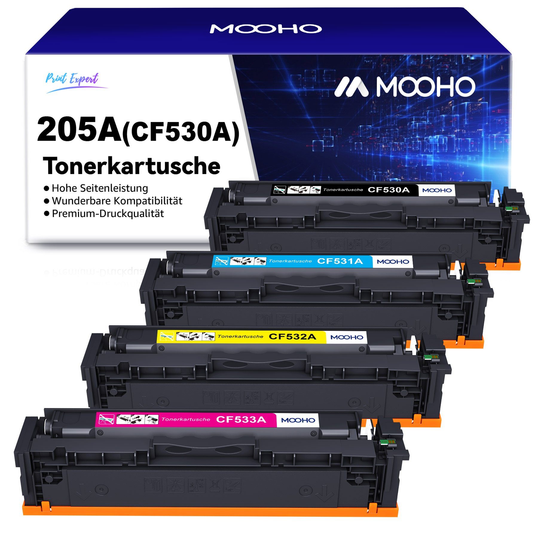 MOOHO Tonerkartusche MIT CHIP für HP 205A CF530A 4-St M181 M180 M154A M154NW, (4-St)