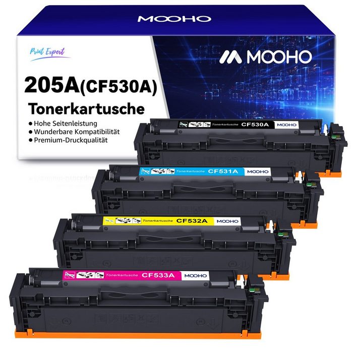 MOOHO Tonerkartusche MIT CHIP für HP 205A CF530A 4-St M181 M180 M154A M154NW (4-St)